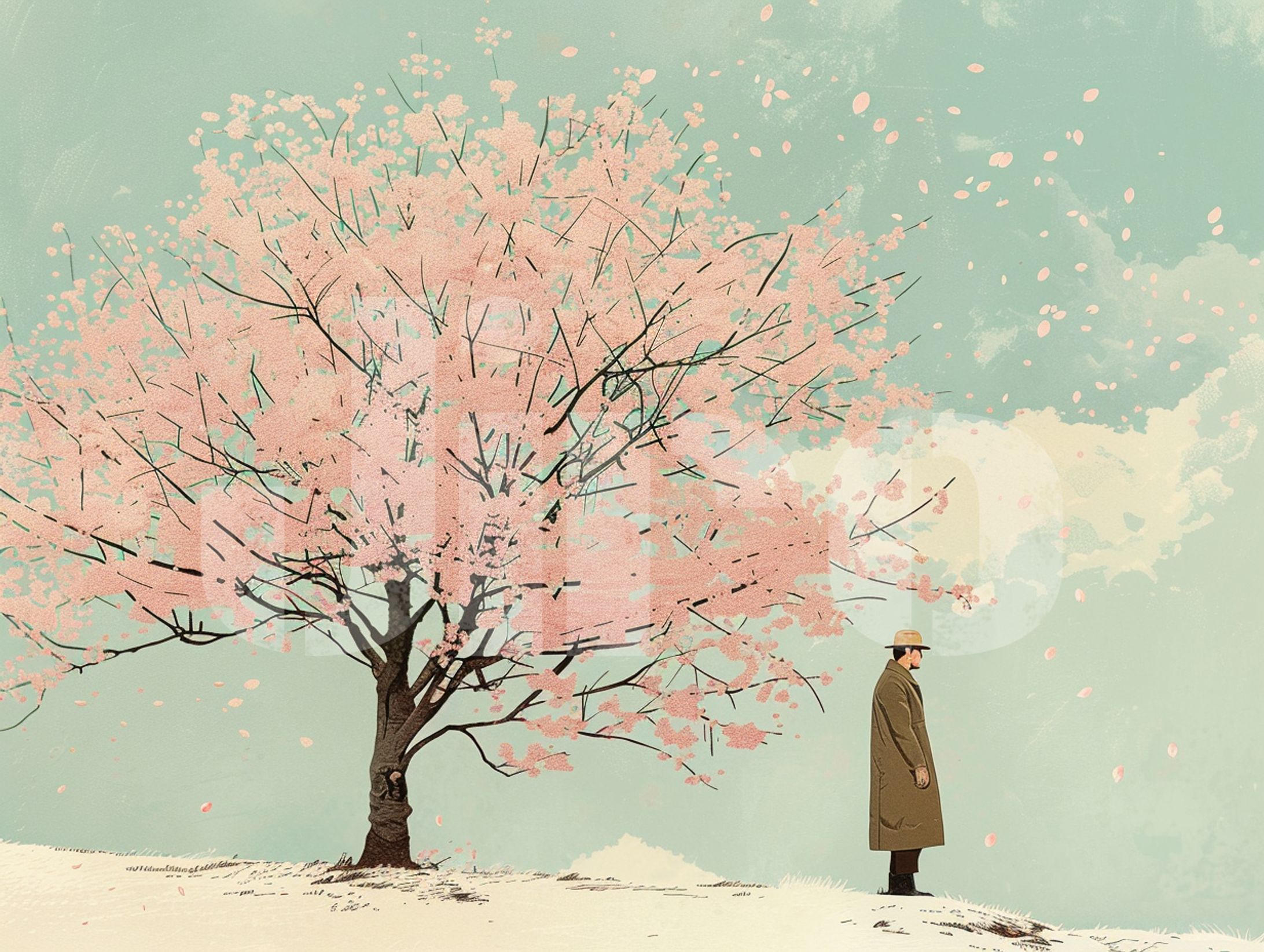 桜と佇む男-1