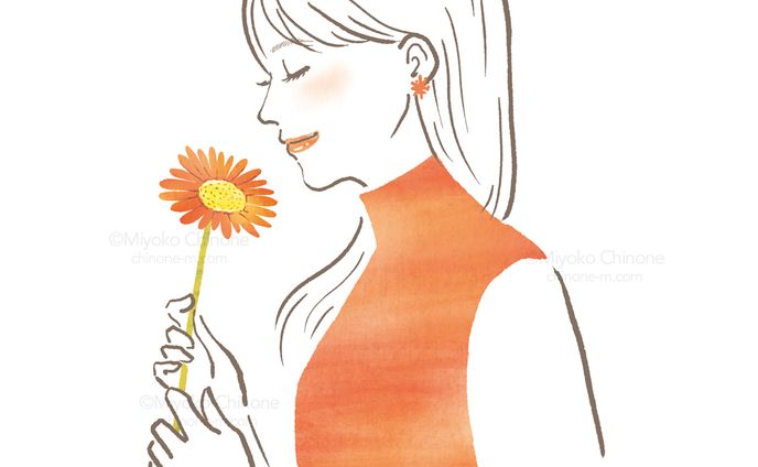 ガーベラを持った女性のイラスト
