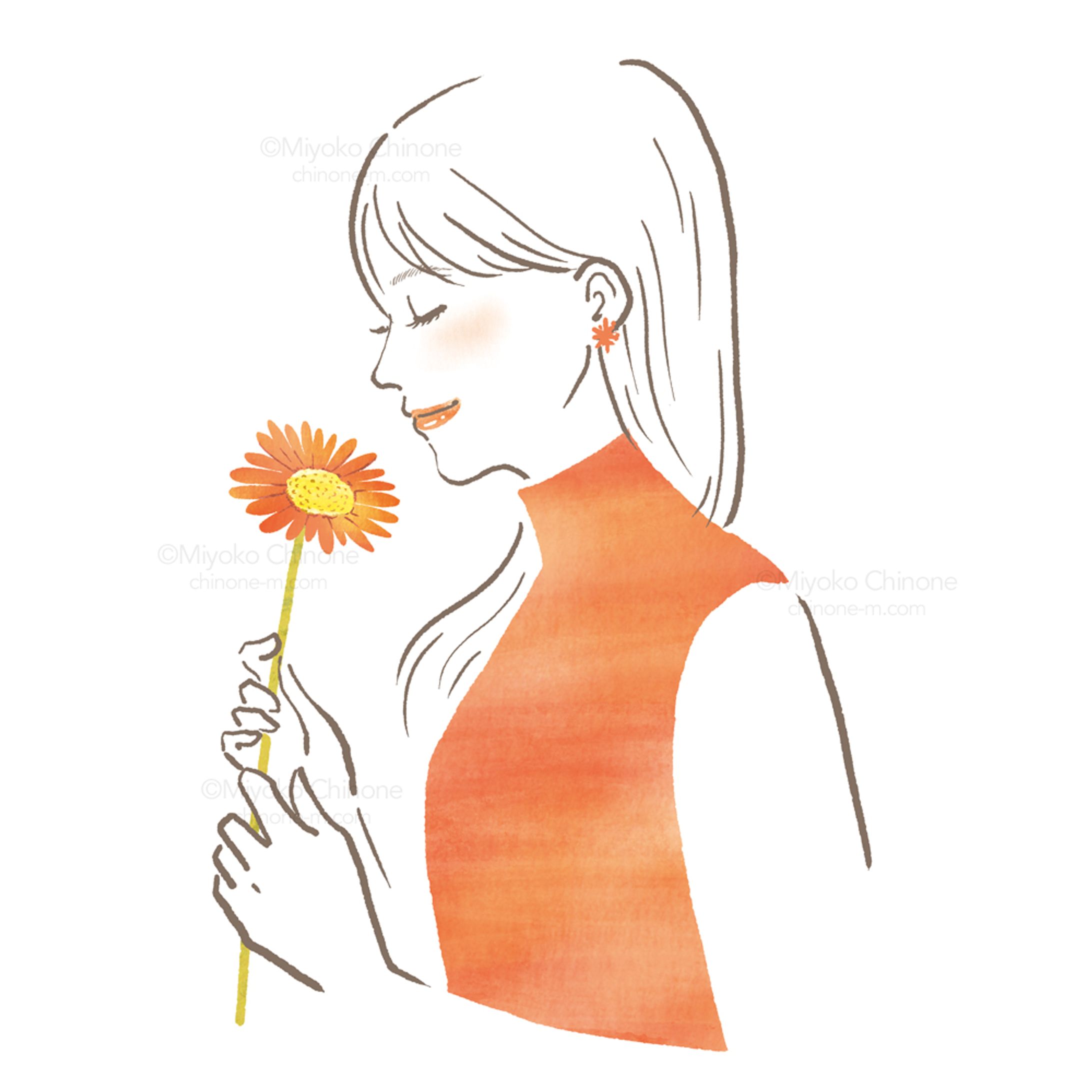 ガーベラを持った女性のイラスト-1