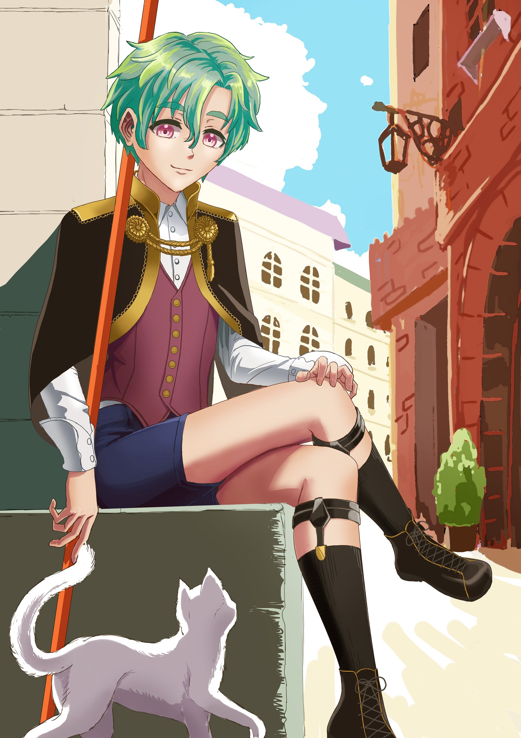 ソックスガーターをつけた少年のイラスト-1