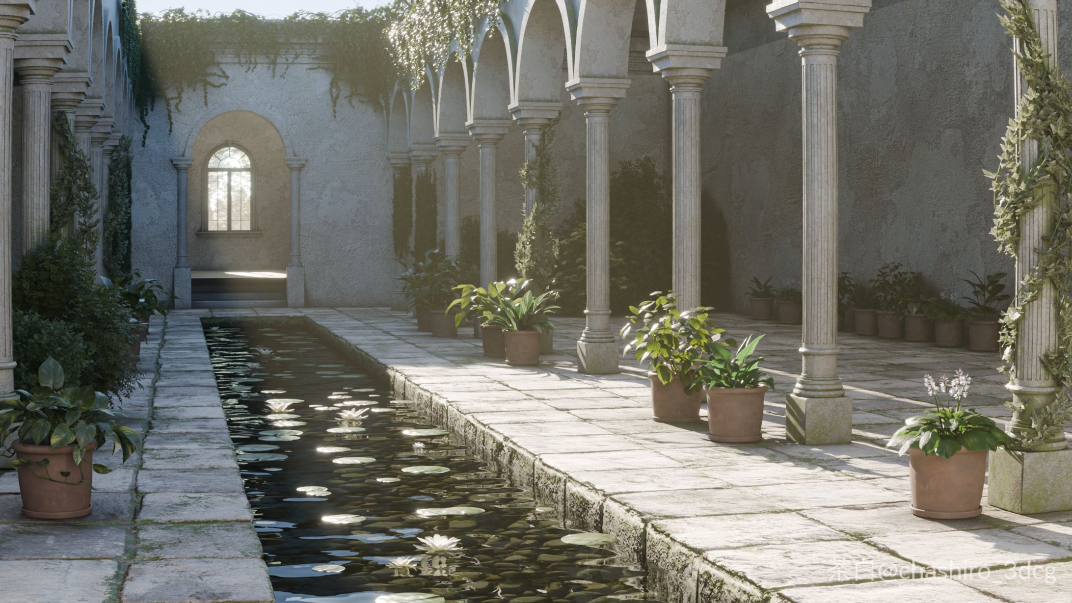 水盤のある中庭-1