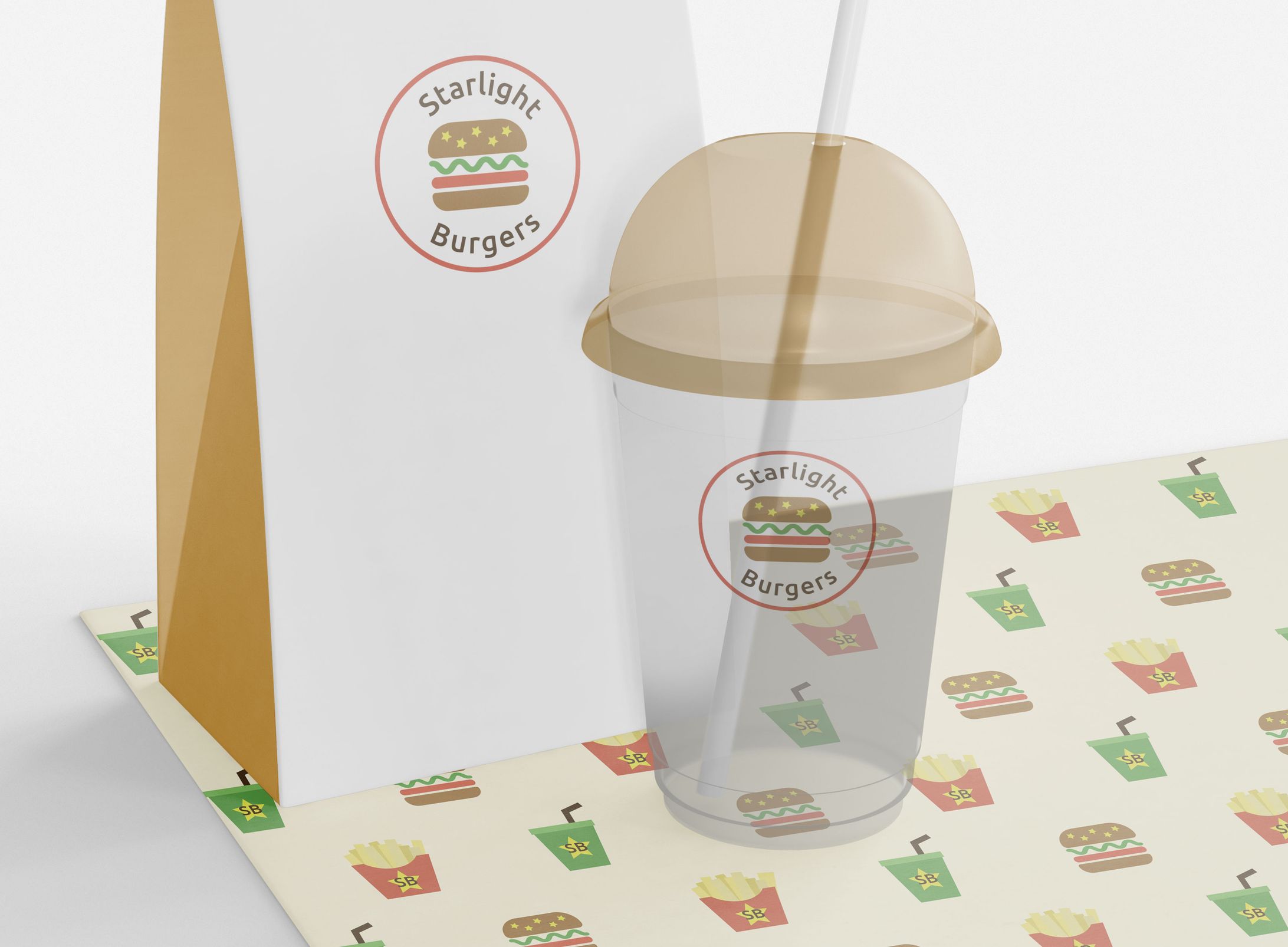 【販促デザイン】ハンバーガーショップのテイクアウト・デリバリー用品-1