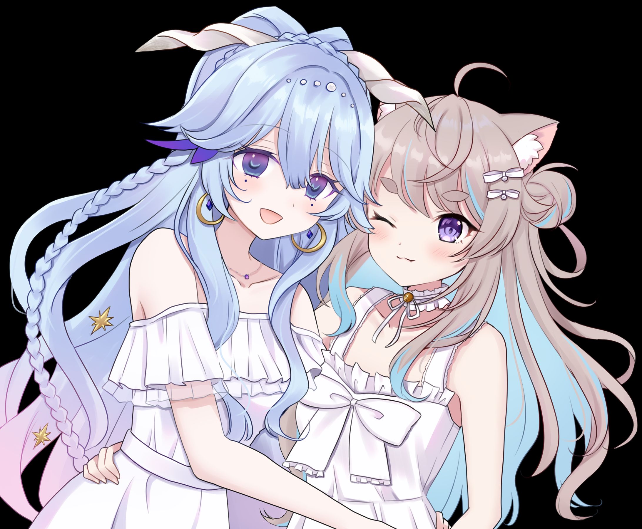 【一枚絵】ご依頼絵/Vtuber/夜樹ルチル様と猫入あこ様-1