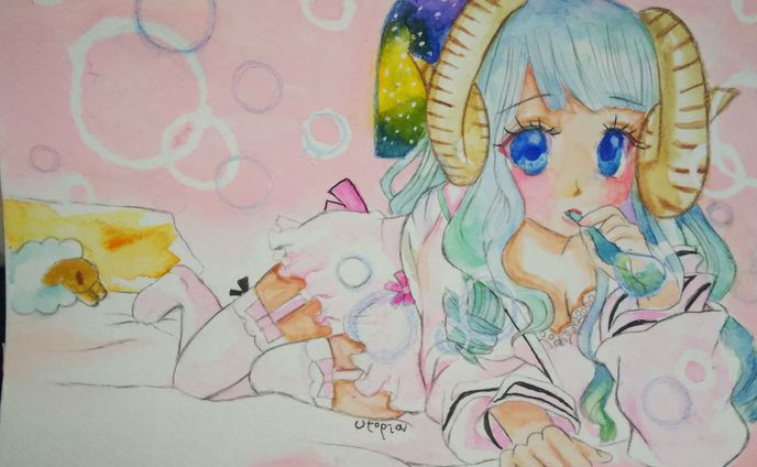イラスト、透明水彩