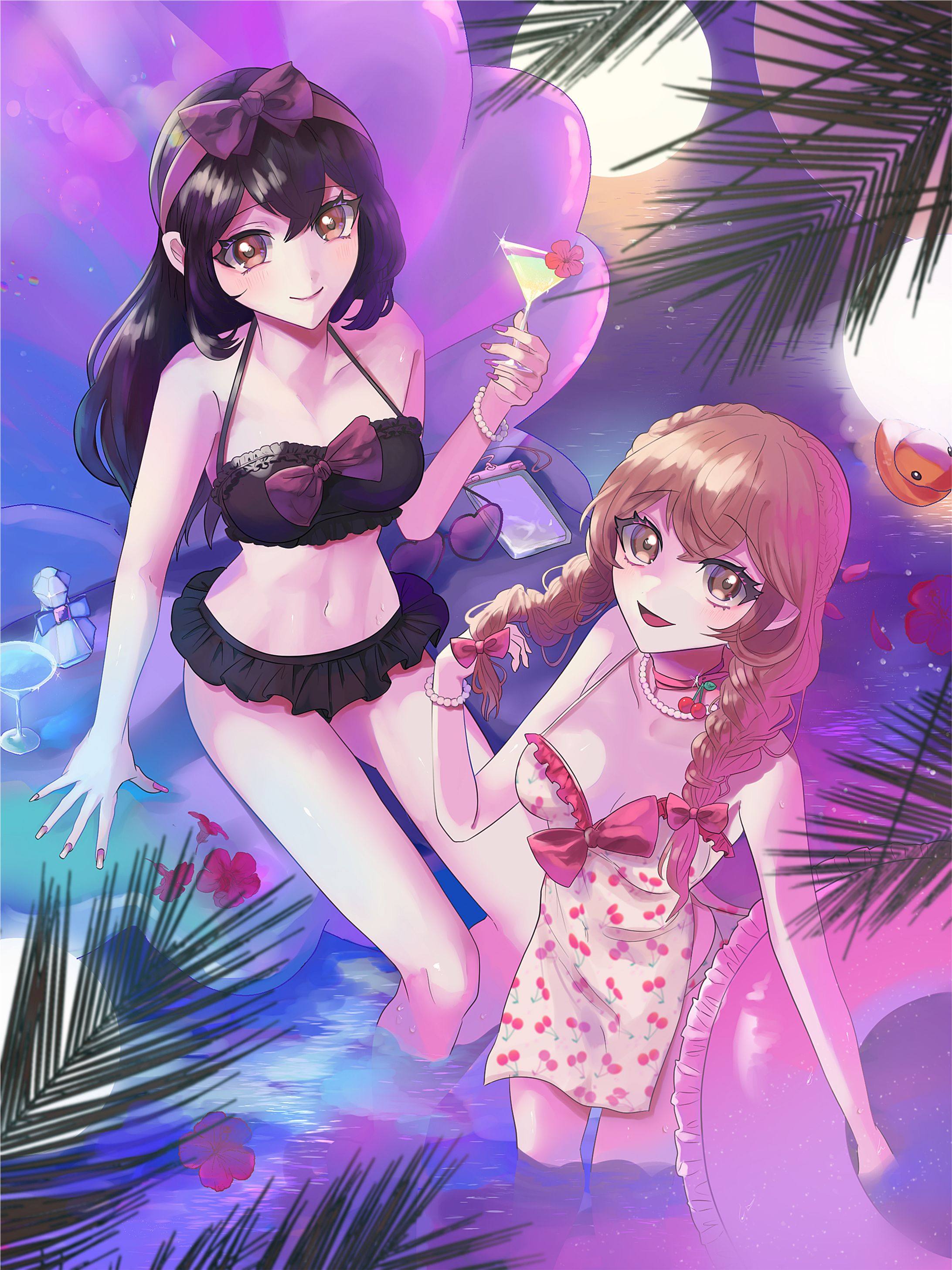 水着ペアイラスト【ナイトプール】-1