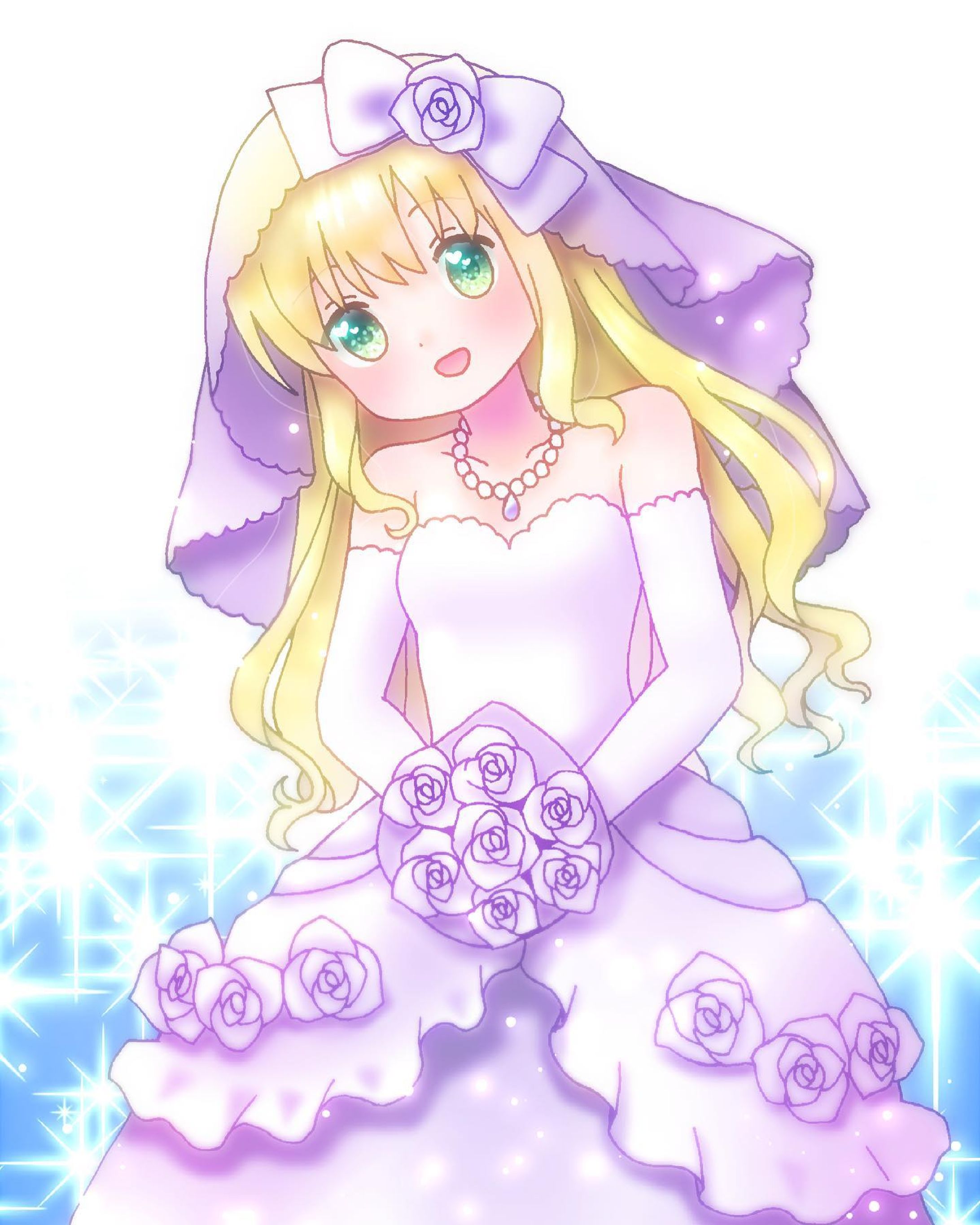 ジューンブライドちゃん✨　#イラスト　#お絵描き　#illustration #illust #女の子　#女の子イラスト　#デジタル　#デジタルイラスト　#デジタル絵　#オリジナル　#オリジナル絵　#オリジナルイラスト　#ジューンブライド　#ウエディングドレス　#ウェディングドレス　#花嫁　#花束　#薔薇　#ベール-1