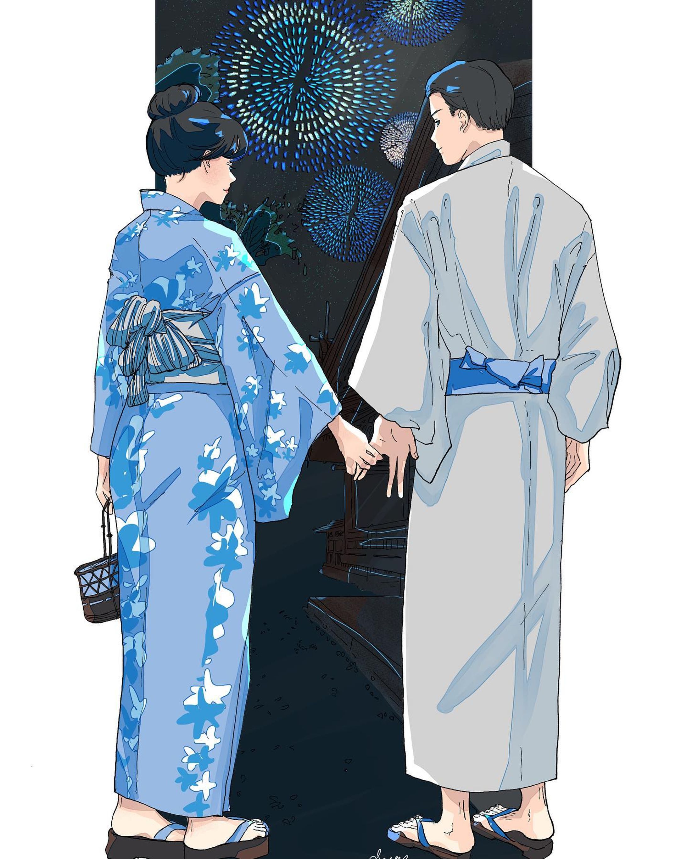 手をつないでもいいですか？

#カップルイラスト #イラスト #花火 #花火大会 #浴衣 #ガールズイラスト #メンズイラスト #ドラマみたいな絵が描きたい #japan #kawaii #創作男女

福岡三越4階　
ラボアートギャラリーにて8月5日〜20日　
グループ展#INLI2ND に参加いたします。
20名のクリエイターが集う青がテーマの展示。
展示販売、オリジナルグッズの販売も行います。

#keiviコンテスト #夏夜のノスタルジー-1