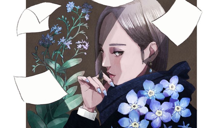 勿忘草と女性