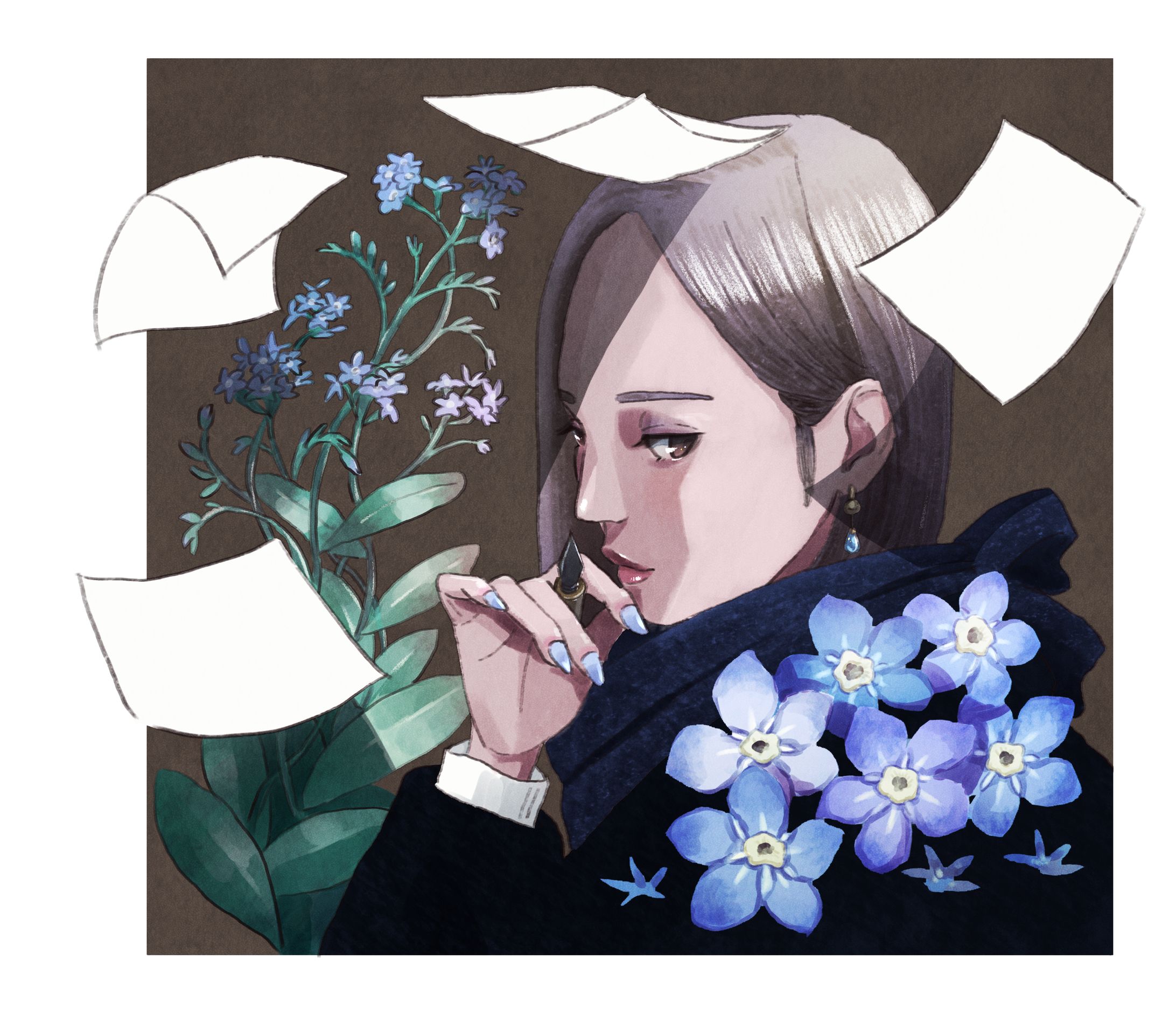 勿忘草と女性-1