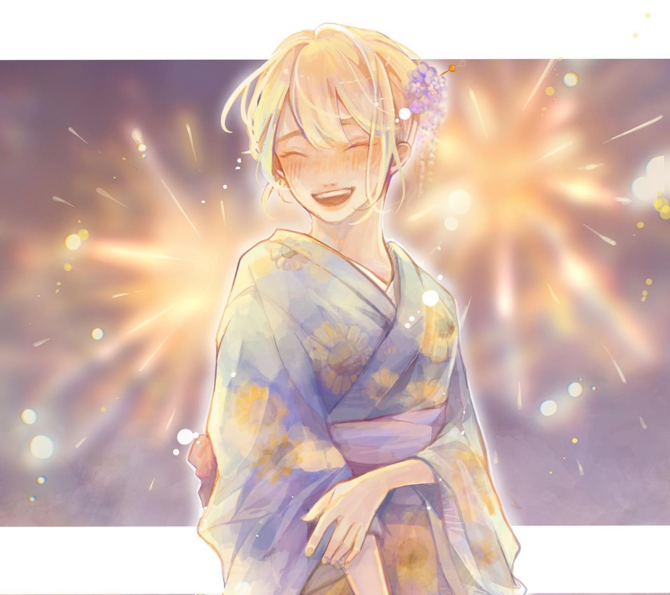 .

キミと見れてよかった🎆
　
　
　
　
花火大会に誘うのは勇気がいったんだけど、その一言に緊張とか暑さとか全部吹き飛んだ。
僕も、キミとここに来られてよかった。　

#illustration #illustgram #イラスト #illust #絵 #デジタルアート #art #その瞬間に物語を #なんでもない日常に物語を #創作 #オリジナルイラスト  #淡い色合いが好き　#光 #期待 #笑顔 #優しい　#ホッとする瞬間　#今この瞬間　#光に乗せた私の思い
#Procreate #girl 
#夜空 #花火大会 #打ち上げ花火　#キミの笑顔をみたいから #浴衣-1