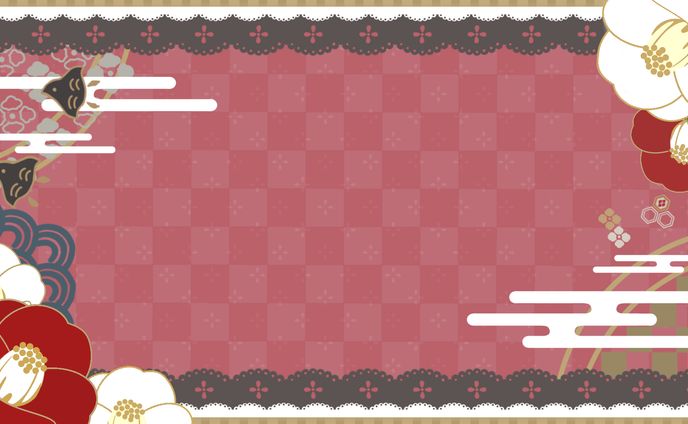 【背景素材】椿べにまる 様 ／ レースと椿の和柄背景