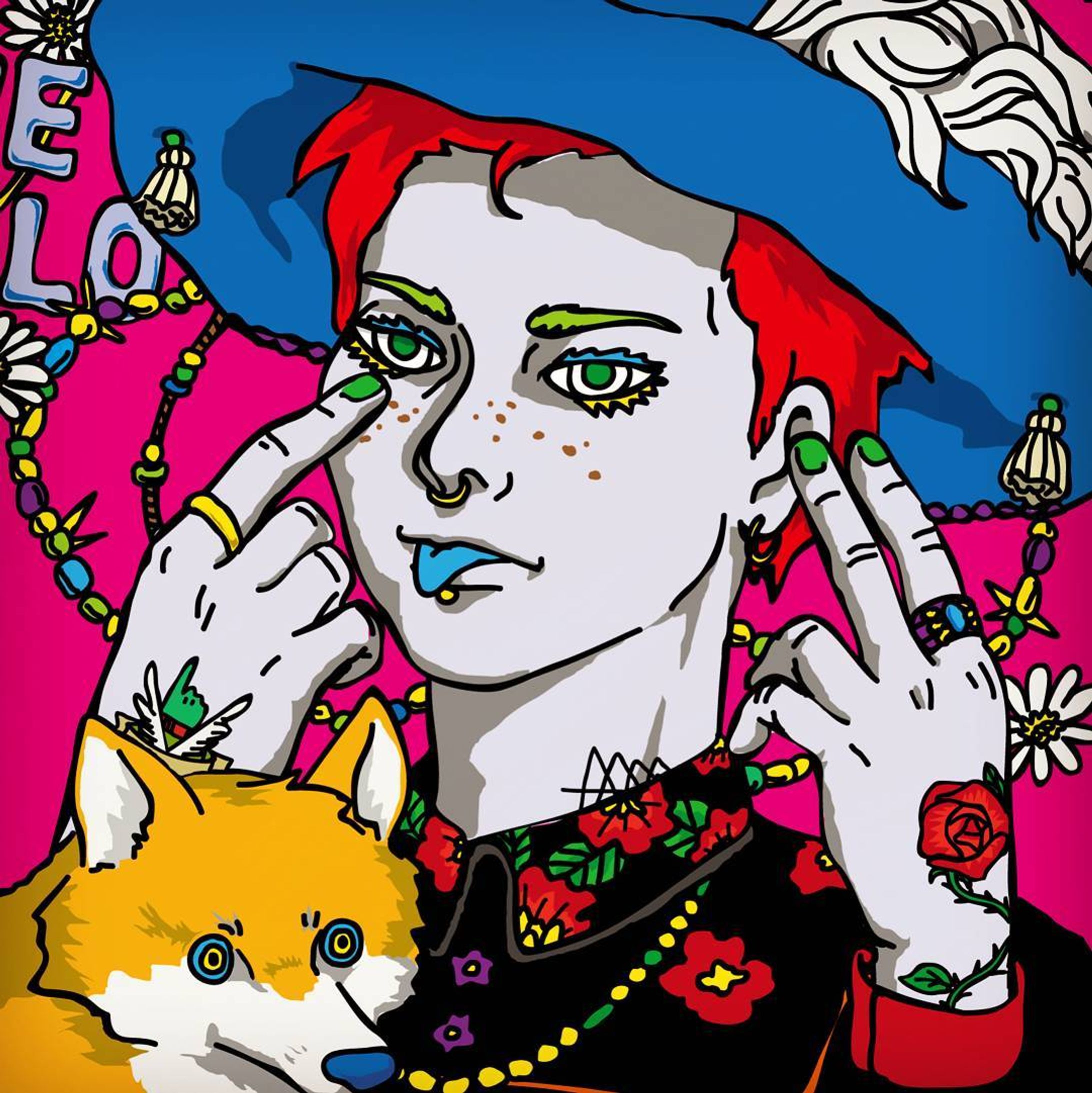 #イラスト
#赤髪
#鼻ピ
#タトゥー
#帽子
#アクセサリー
#ピアス
#絵
#redhair 
#tatoo
#accessory
#Pierce
#Nose piercing
#hat
#花
#flower
#CHEBLO-1