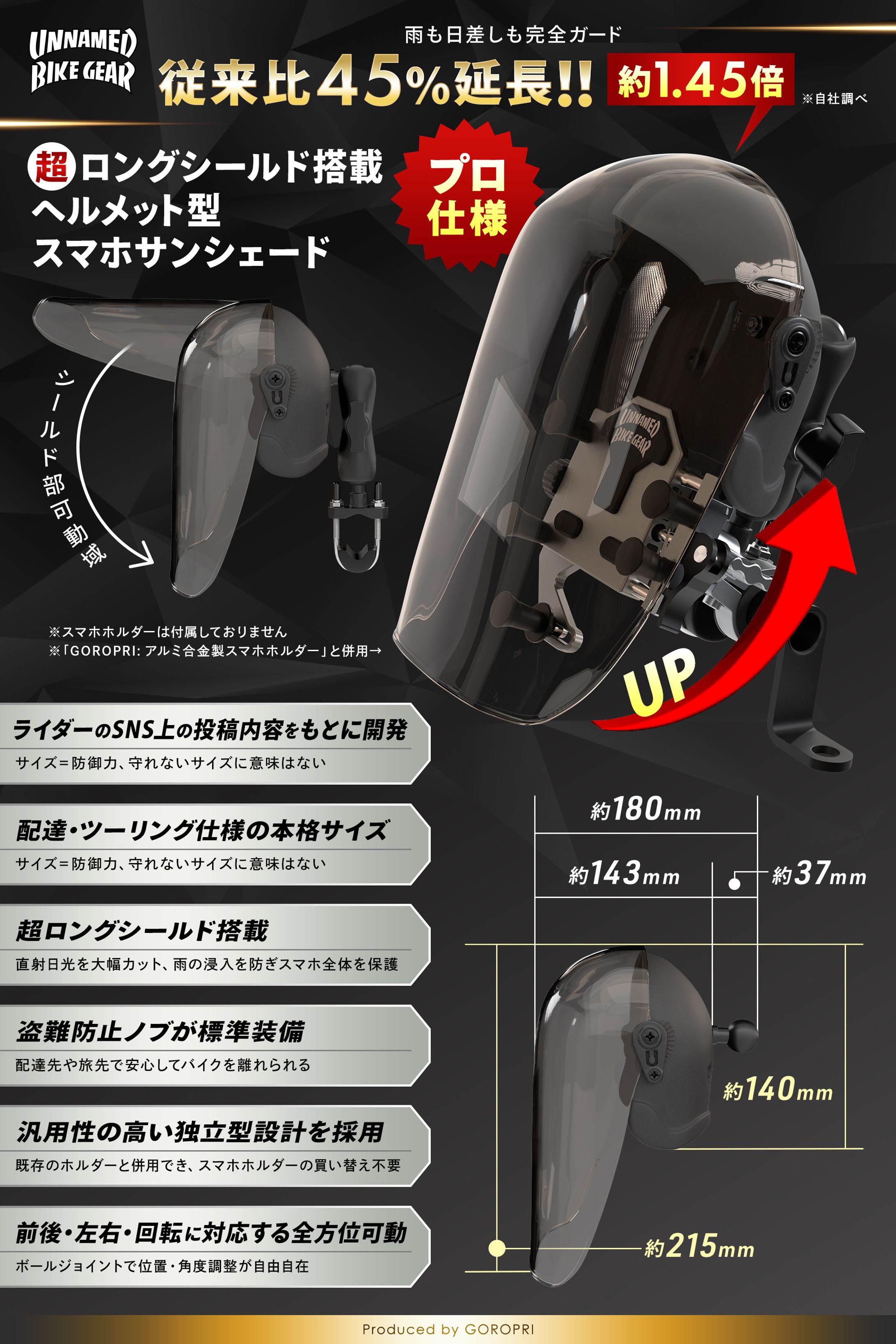 Amazon用商品画像【ヘルメット型スマホサンシェード(デリバリーストック)(ロングシールド)】-1