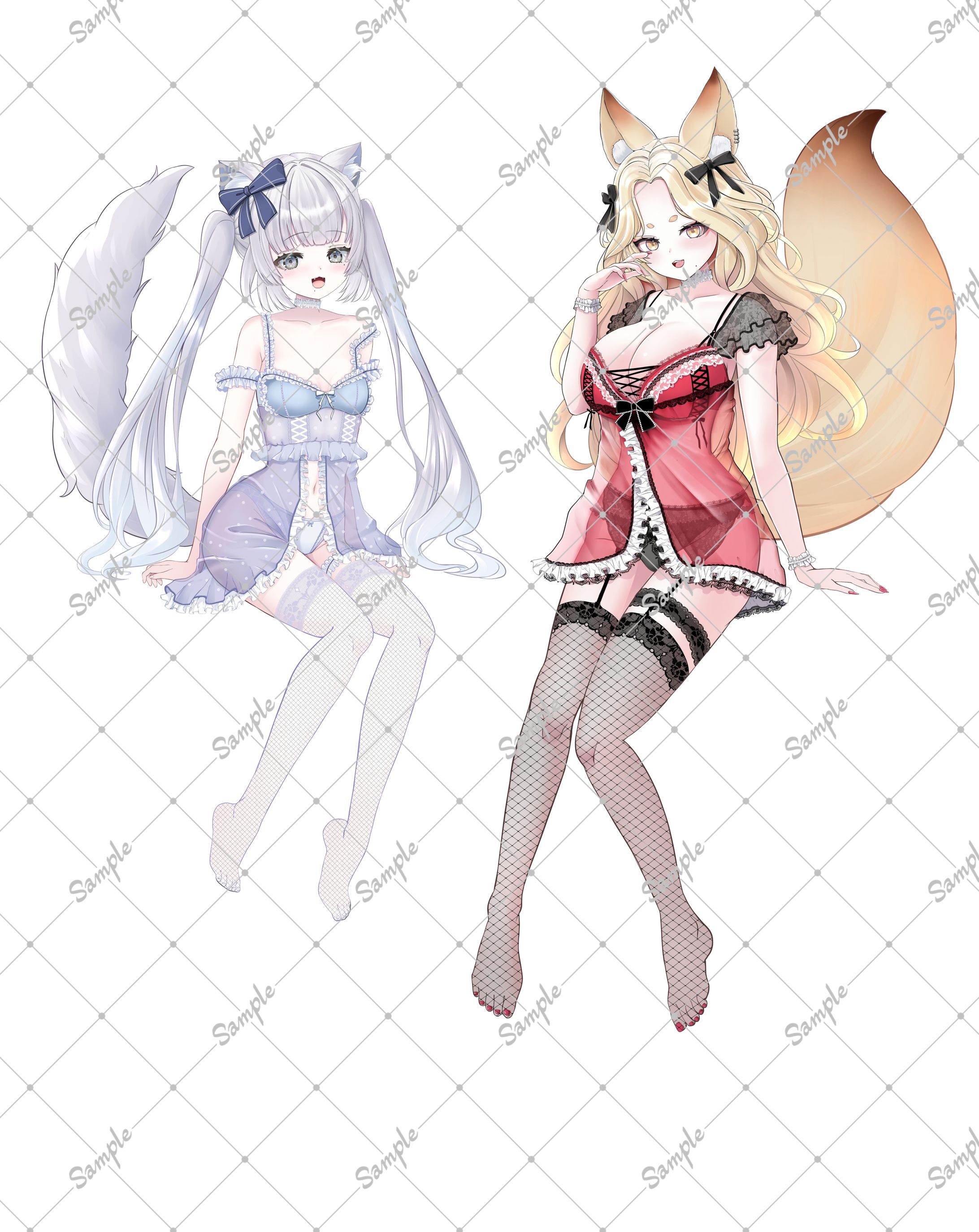 【work】月雫てぃこ様＆狐々金 蘭夢様　おすわりアクリルスタンド用イラスト-1