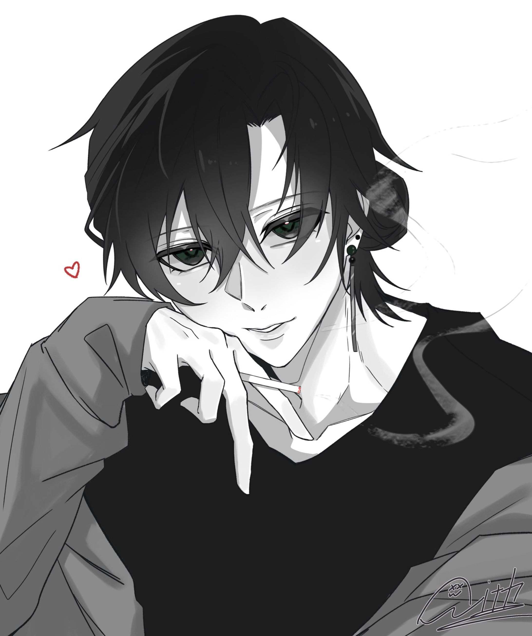 モノクロ/胸上イラスト/文福茶釜様-1