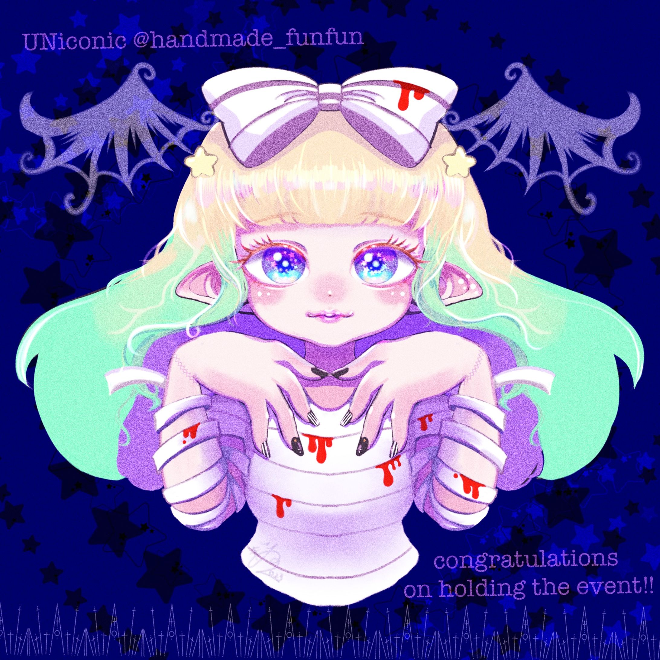 お友達の @funfunfunny.uniconic さんが大阪でイベントをされるそうで嬉しくなってイラストを描かせていただきました！
掲載を快諾してくれたうにこしゃんありがとう！
彼女の作るアクセサリーはどれもとてもかわいいのでぜひチェックしてください！

I am so happy that my friend  @funfunfunny.uniconic will having an event in Osaka, so I drew this illustration!
Thank you Unico for agreeing to post!
All the accessories she makes are so cute, so please check them out!-1