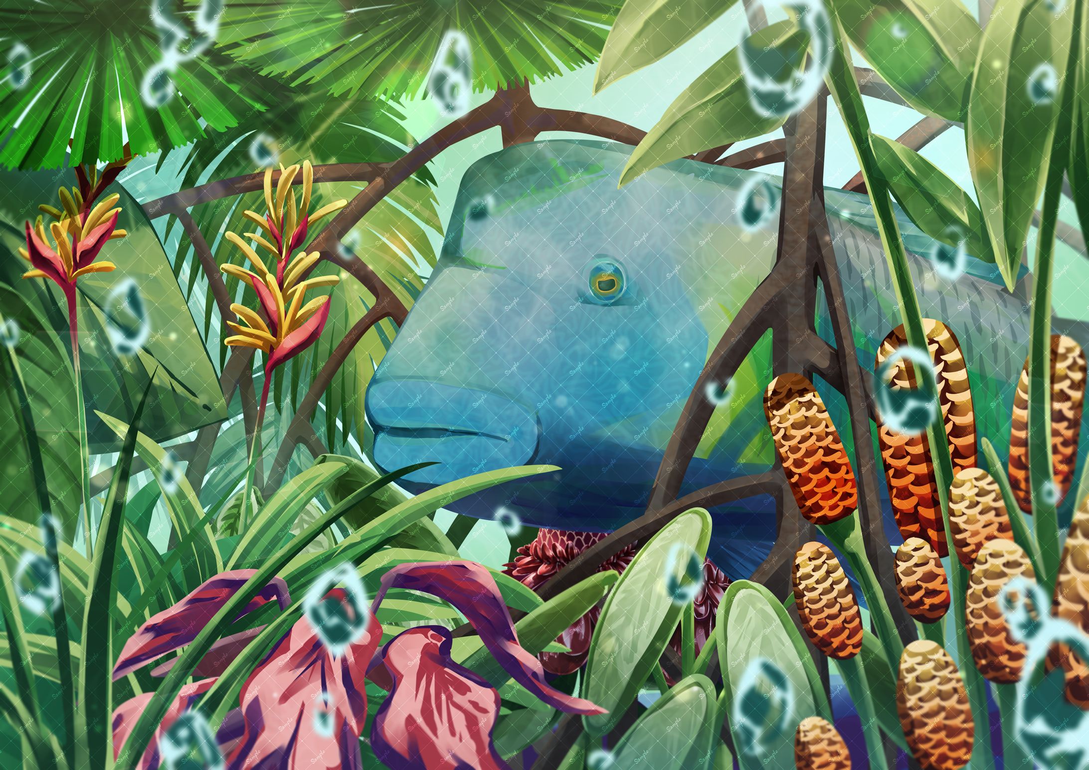 【一枚絵】魚1匹＋背景-1