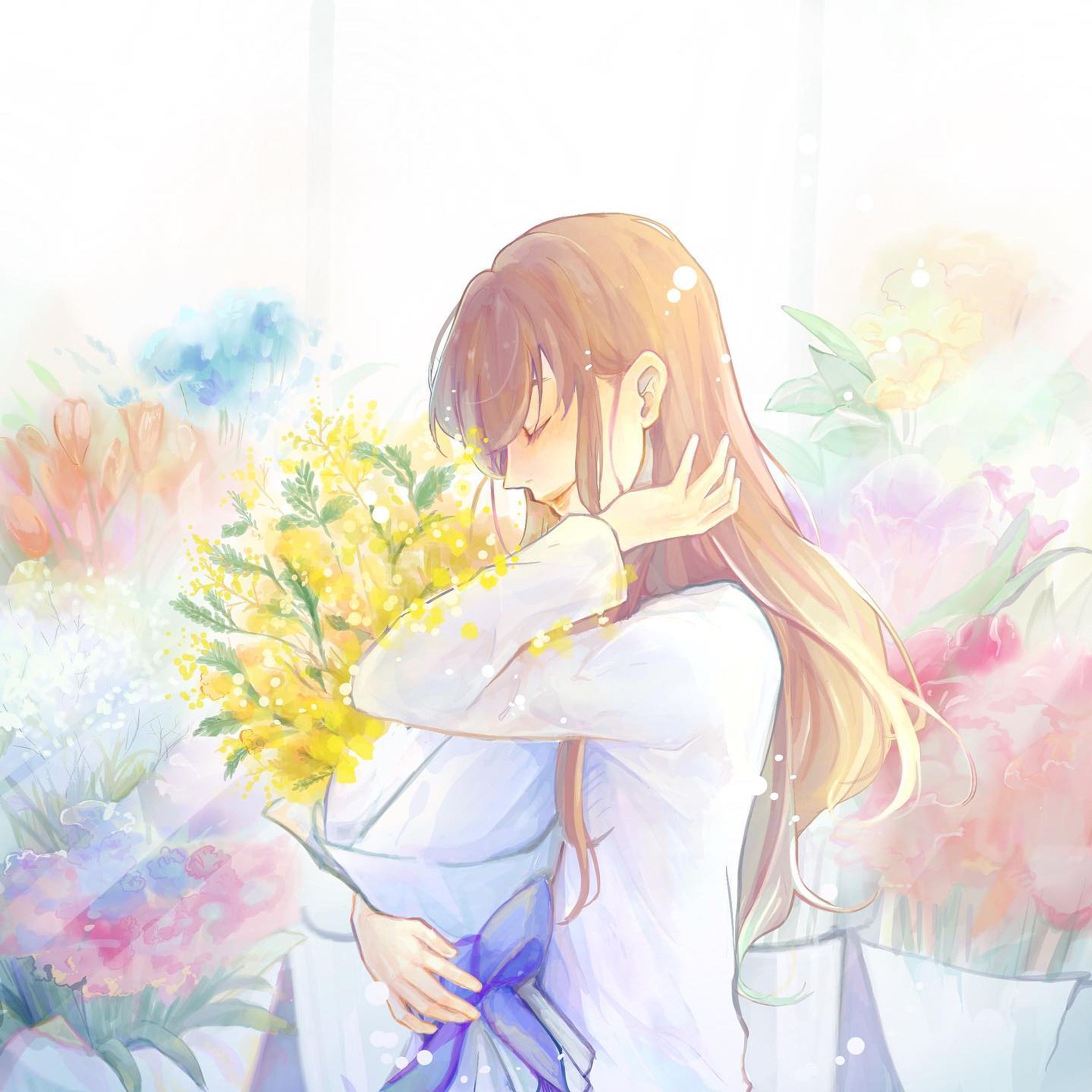 .
 
感謝.....
 
 
 

 
今の私がいるのは、
あなたたちがいてくれたからだ。
 
きっと、どれか一つでも違えば、
私は、ここにはいなかった。
 
寂しい別れもある季節だけれど、
これまでの思い出を大切にしまって、
さあ、次へ進もう。
 
 
 
 
 
　
ー－－－－－－－－－－－
(追記↓)
＊ミモザを描きました🌱
ミモザの花言葉はいくつかあるようで、その中でも、「感謝」という言葉が素敵だなぁと思ったので、感謝というテーマで描いてみました🖋
出会いと別れのこの季節。
大切な人に花束と共に感謝の気持ちを伝えるイメージです✨✨
何か伝わるものがあると嬉しいなと思います😌❤️ 
　
　
　

 
#illustration #イラスト #デジタルアート #art #その瞬間に物語を  #創作 #オリジナルイラスト  #淡い色合いが好き  #光 #期待 #笑顔 #優しい　#ホッとする瞬間　
#花　#ミモザ #お花のある生活
#Procreate-1