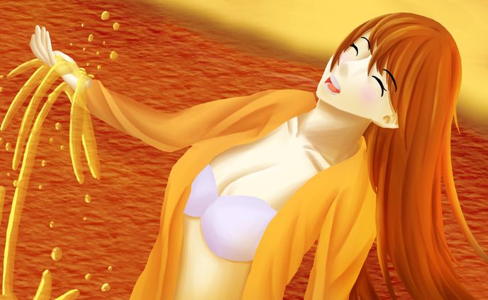 海で遊ぶ女性