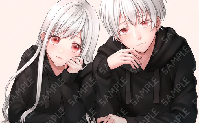 ペア画　白髪男女