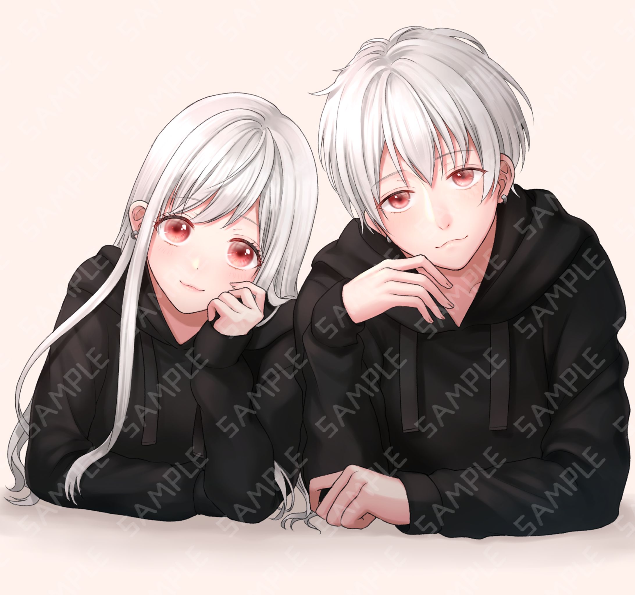 ペア画　白髪男女-1