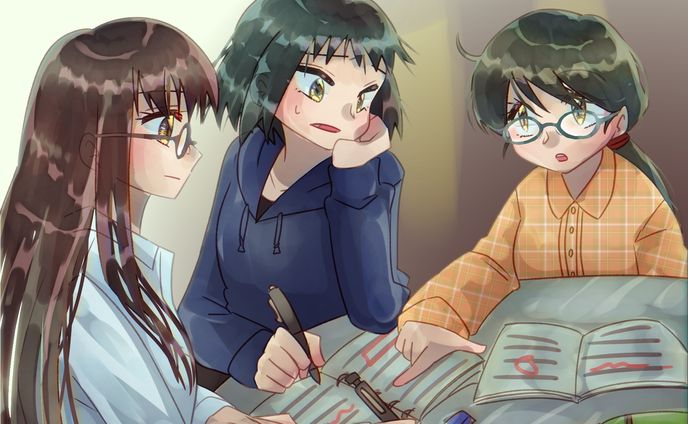 女の子、勉強