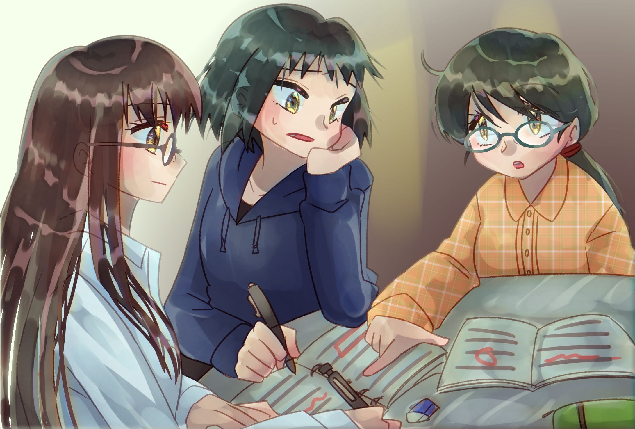 三人の女の子勉強会-1