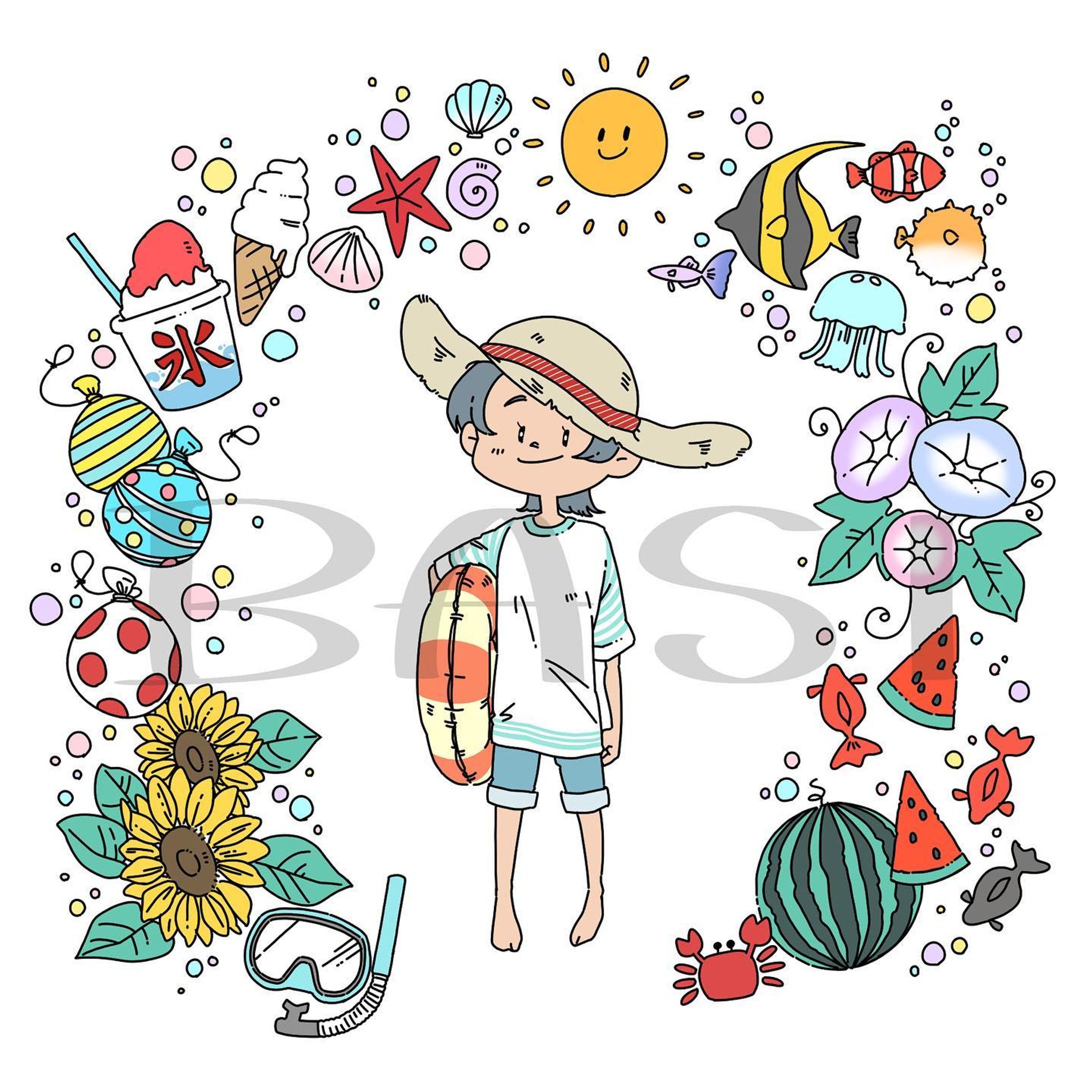 【ぬりえっこ！8月】塗り絵イラスト-1