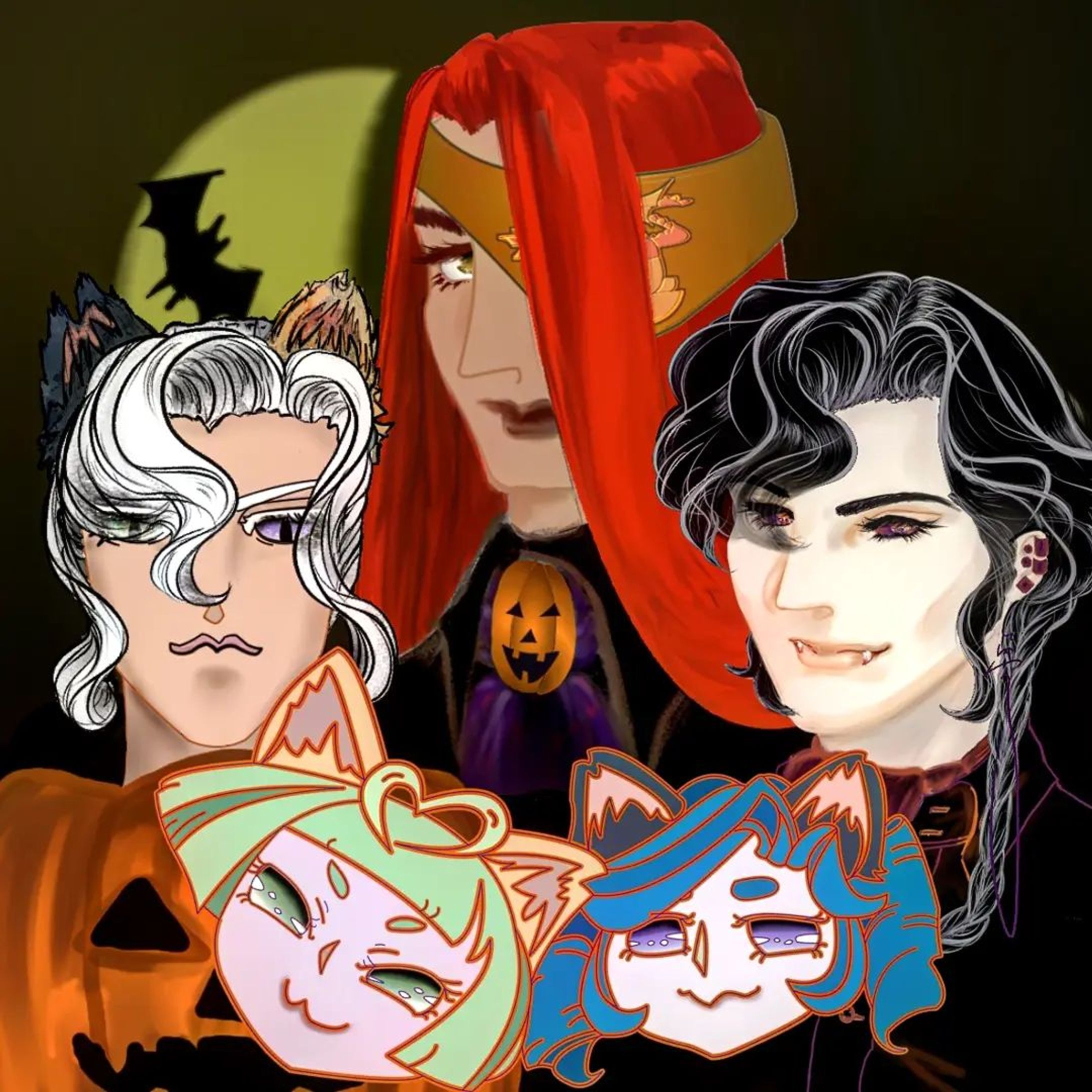 20211019.　#バースセイバー 部隊メンバー全員#halloween 仕様にして、甚だ簡単ではございますが背景も描きました！月齢は今年のハロウィンに合わせました。
デジタルは便利で楽しい！！
#ごりごりごりっと芯減らし訓練 #originalcharacter　#ARTISULd16pro #clipstudiopaintpro #一次創作 
#amateurillustration #digitalillustration-1