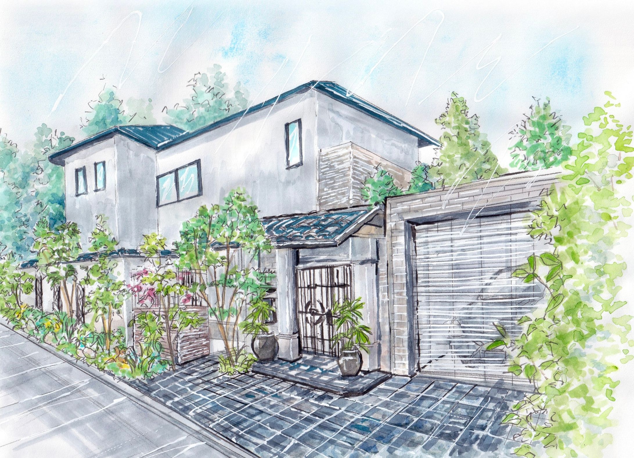 手描き外構パース-1