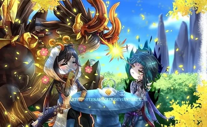 Zhongli, Xiao, Azhdaha enjoying quality time together in the past.
i'm not sure if Azhdaha got sealed earlier than xiao appearance or not in the timeline XD

This was for the fanart event contest, and i really like how it turns out :D

DeviantArt : http://fav.me/886266411
Pixiv : https://www.pixiv.net/en/artworks/91374568
COMMISSION OPEN : http://fav.me/d8qyc2q

#Digital2D #Illustration #AnimeManga #Anime #digital #commissionopen #whitenamikaze #cute #moe #chibi #zhongli #xiao #azhdaha #genshinimpact #fanart #fantasy #tea #mountain #archon #grass