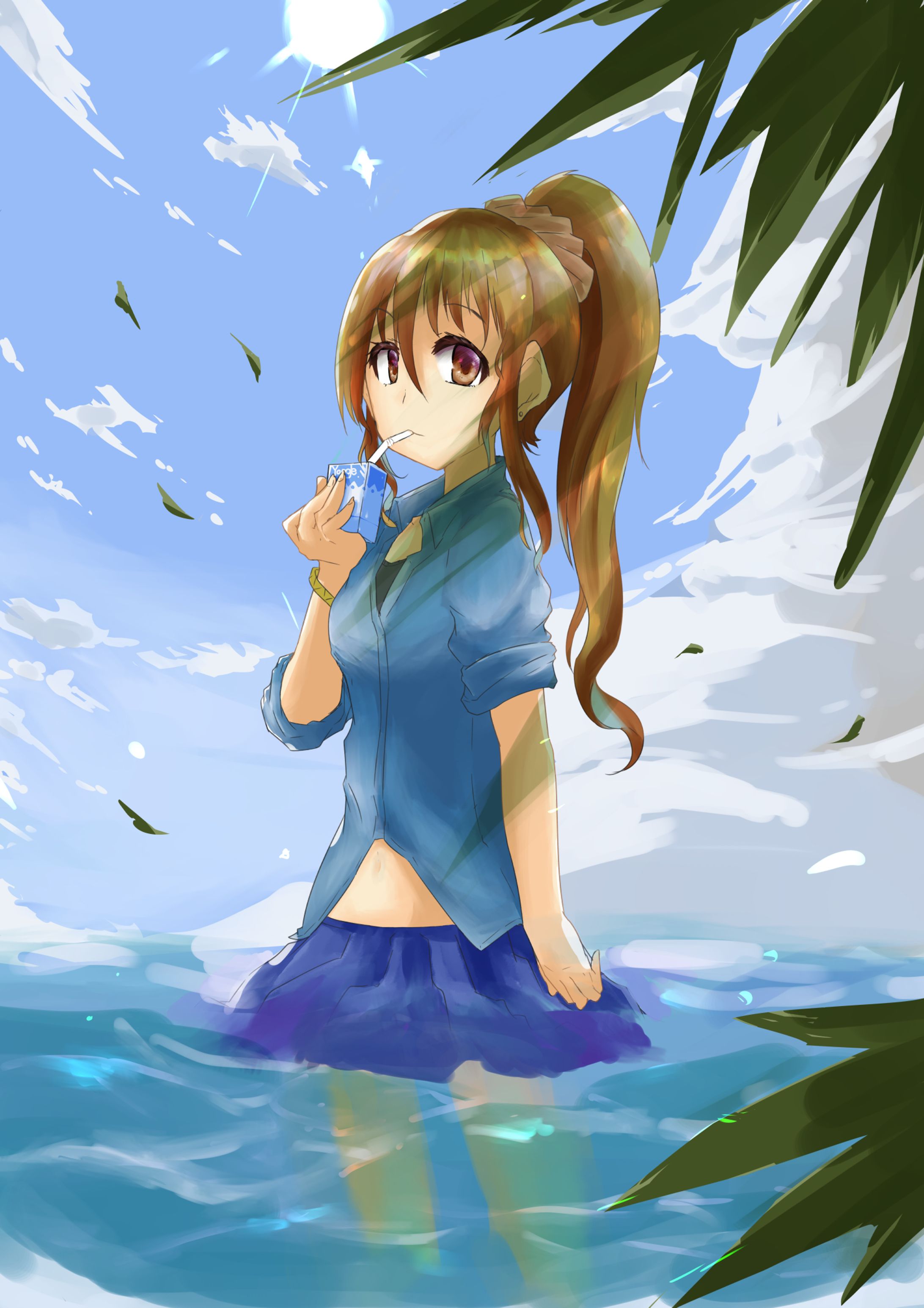 オリジナルアート「海で涼んでいる女の子」-1