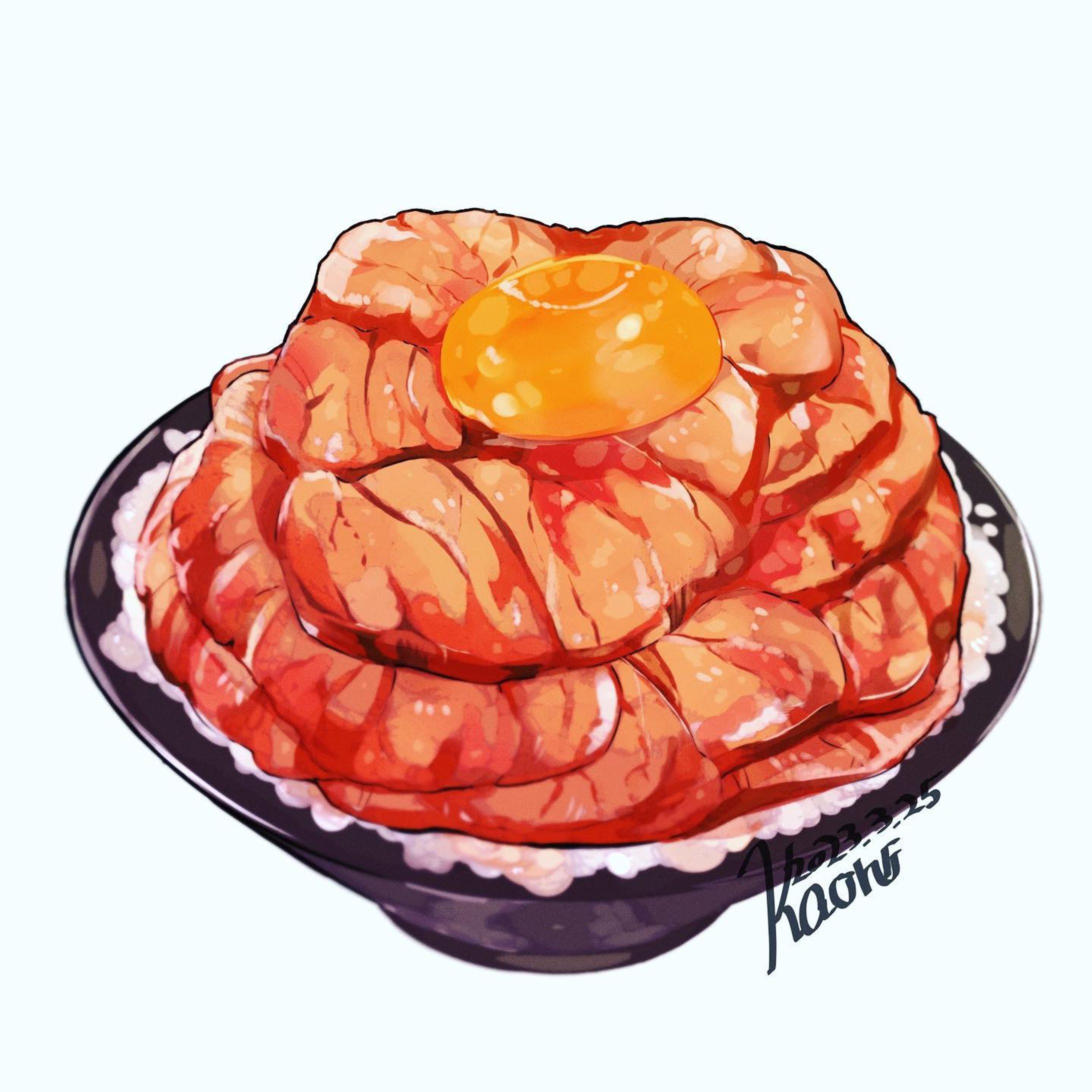 お肉乗せ飯。
ローストビーフじゃなかった気がするから何て名前だか分からない笑
 #イラスト
 #飯テロイラスト
 #お肉料理イラスト-1