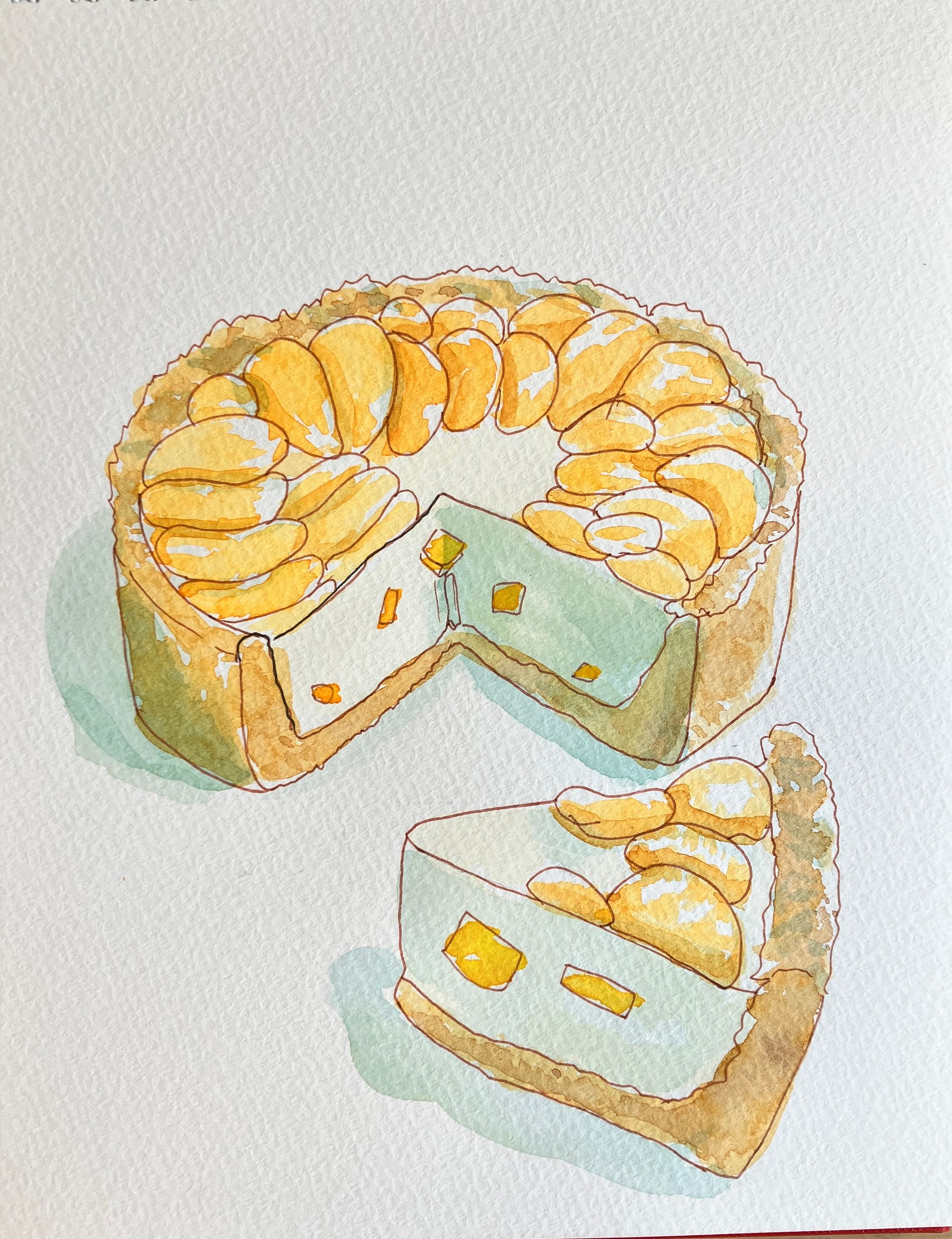 水彩　マンダリンチーズケーキ-1