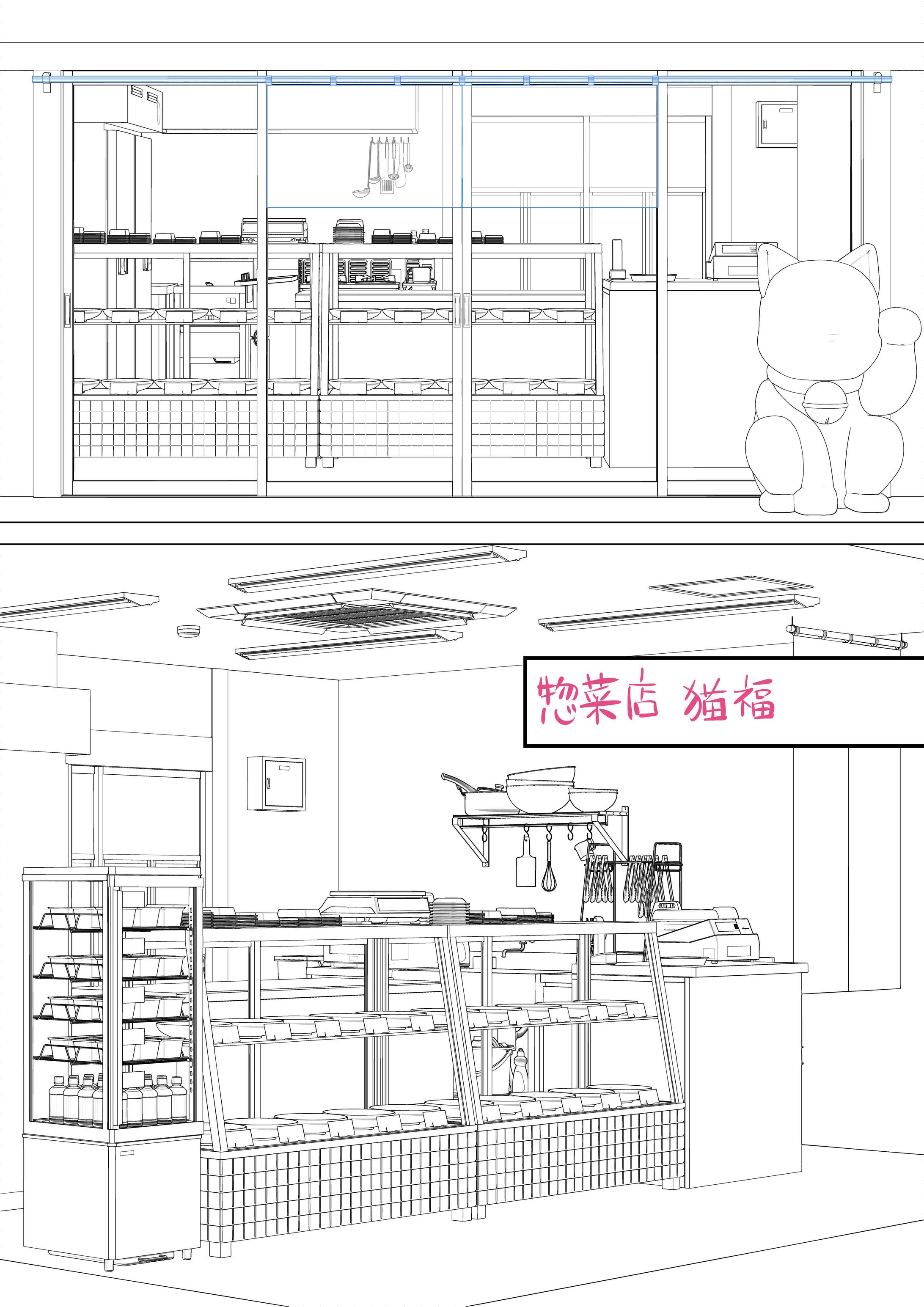 「惣菜店」漫画背景用3Dモデル-1