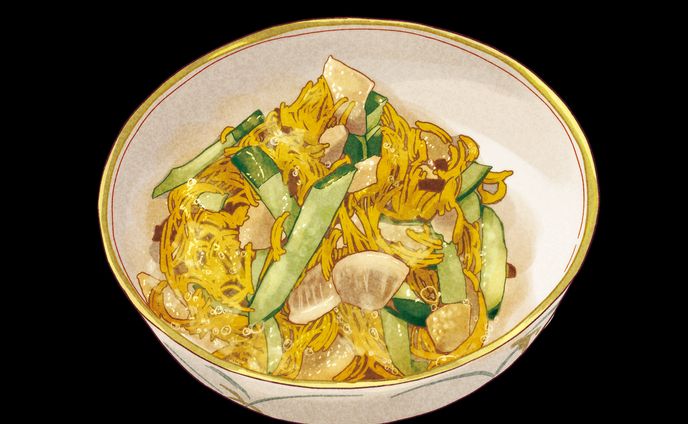 【メニューイラスト】菊の津軽漬和え【お仕事】