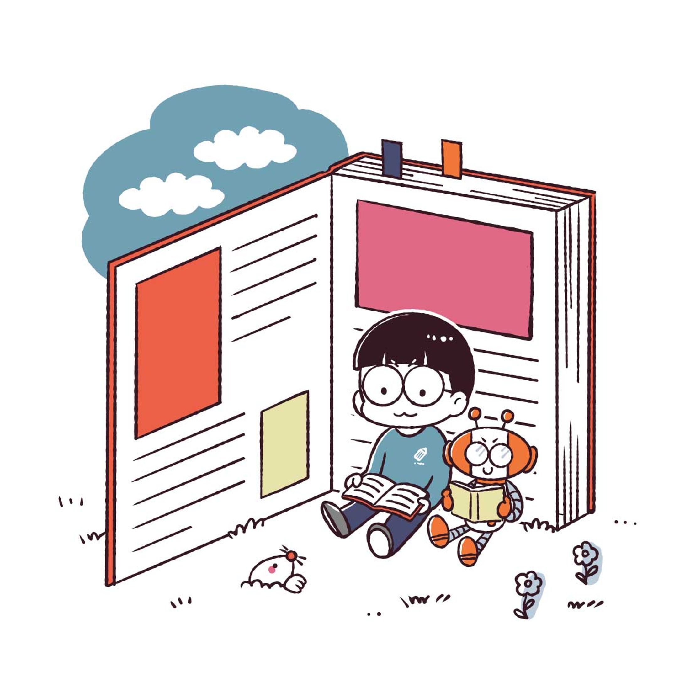 【original】AIロボットと勉強する男の子-1