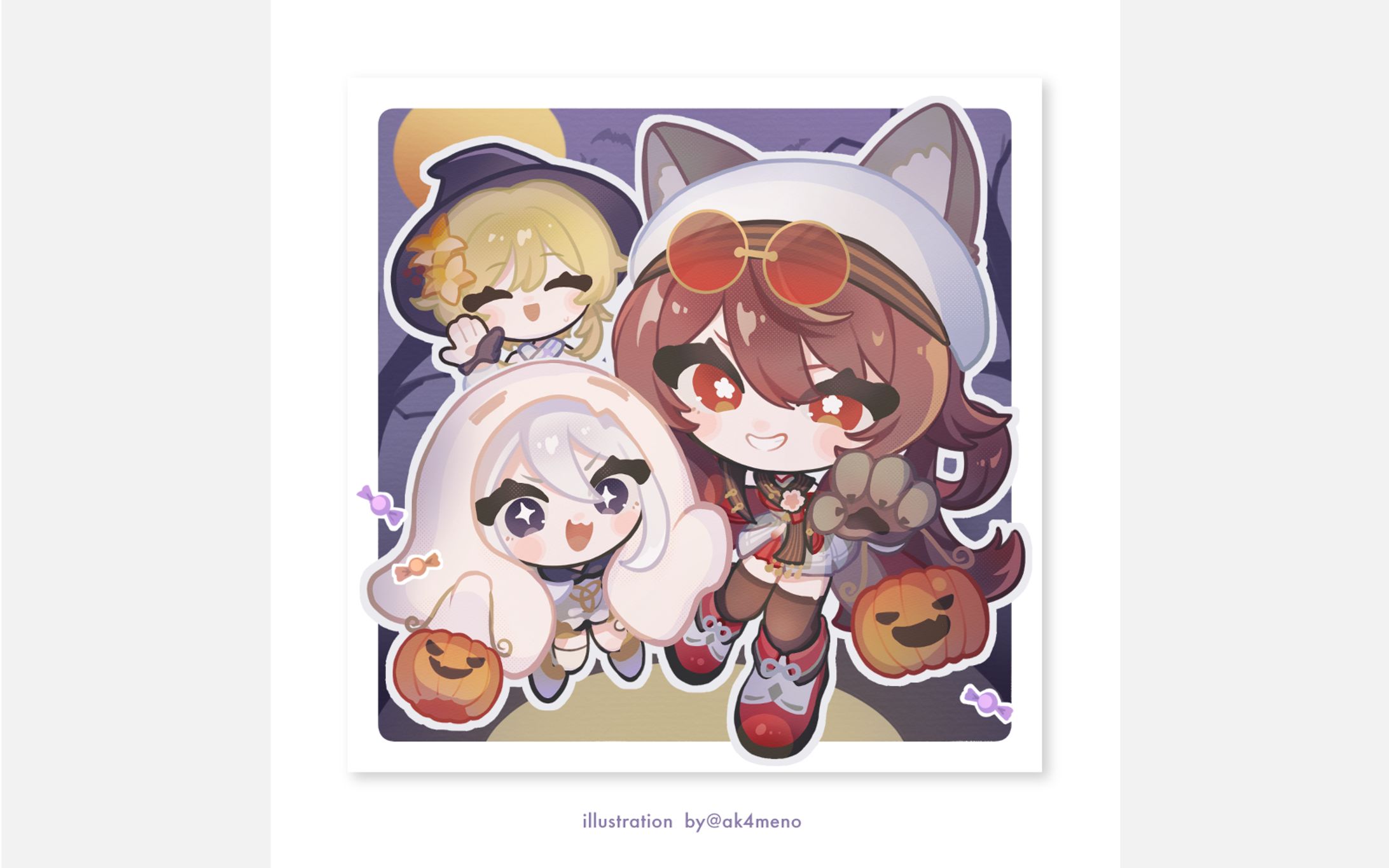 原神 胡桃, パイモン, 蛍 / SDイラスト-1