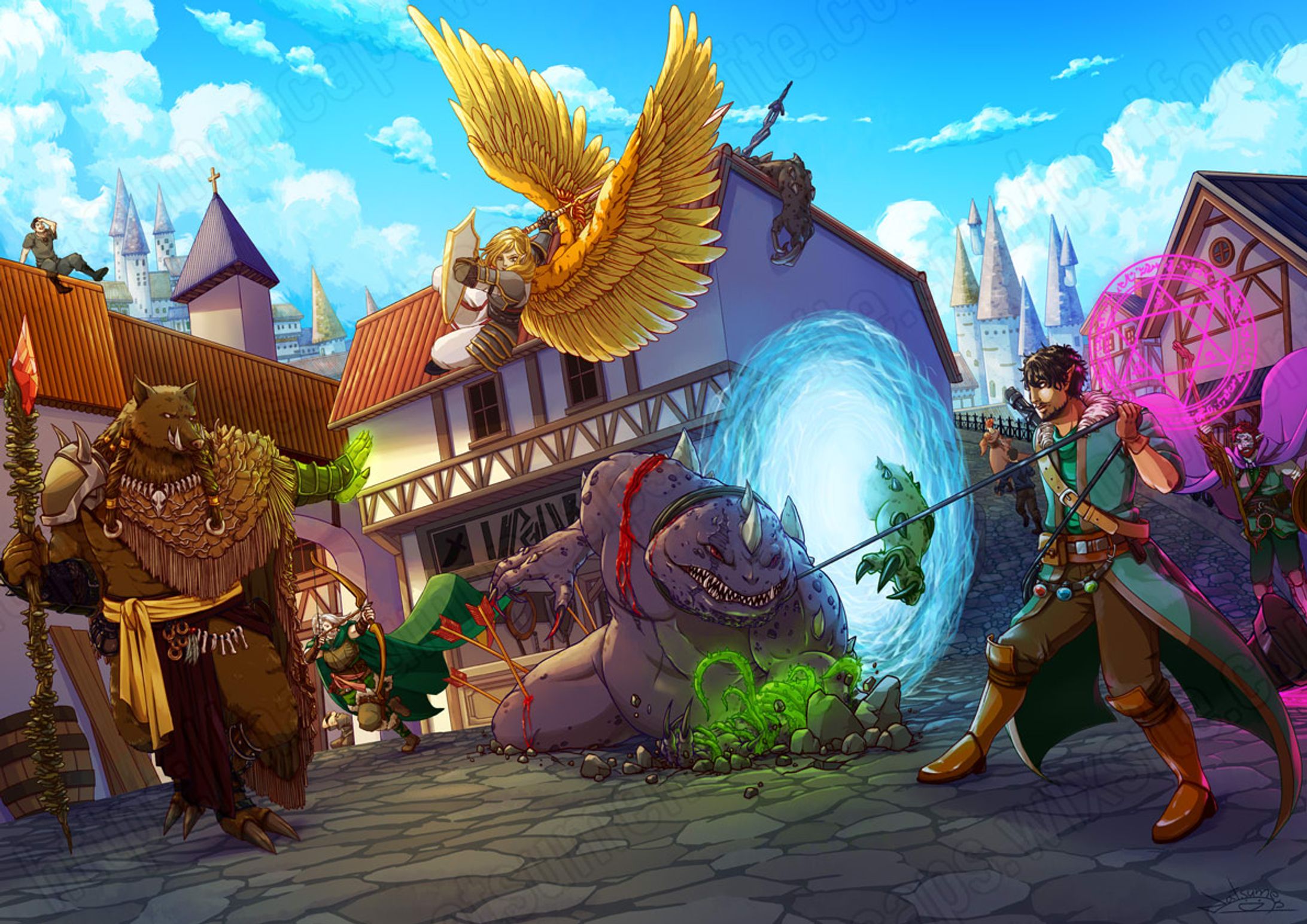 D&D illust: Group VS Slaad-1