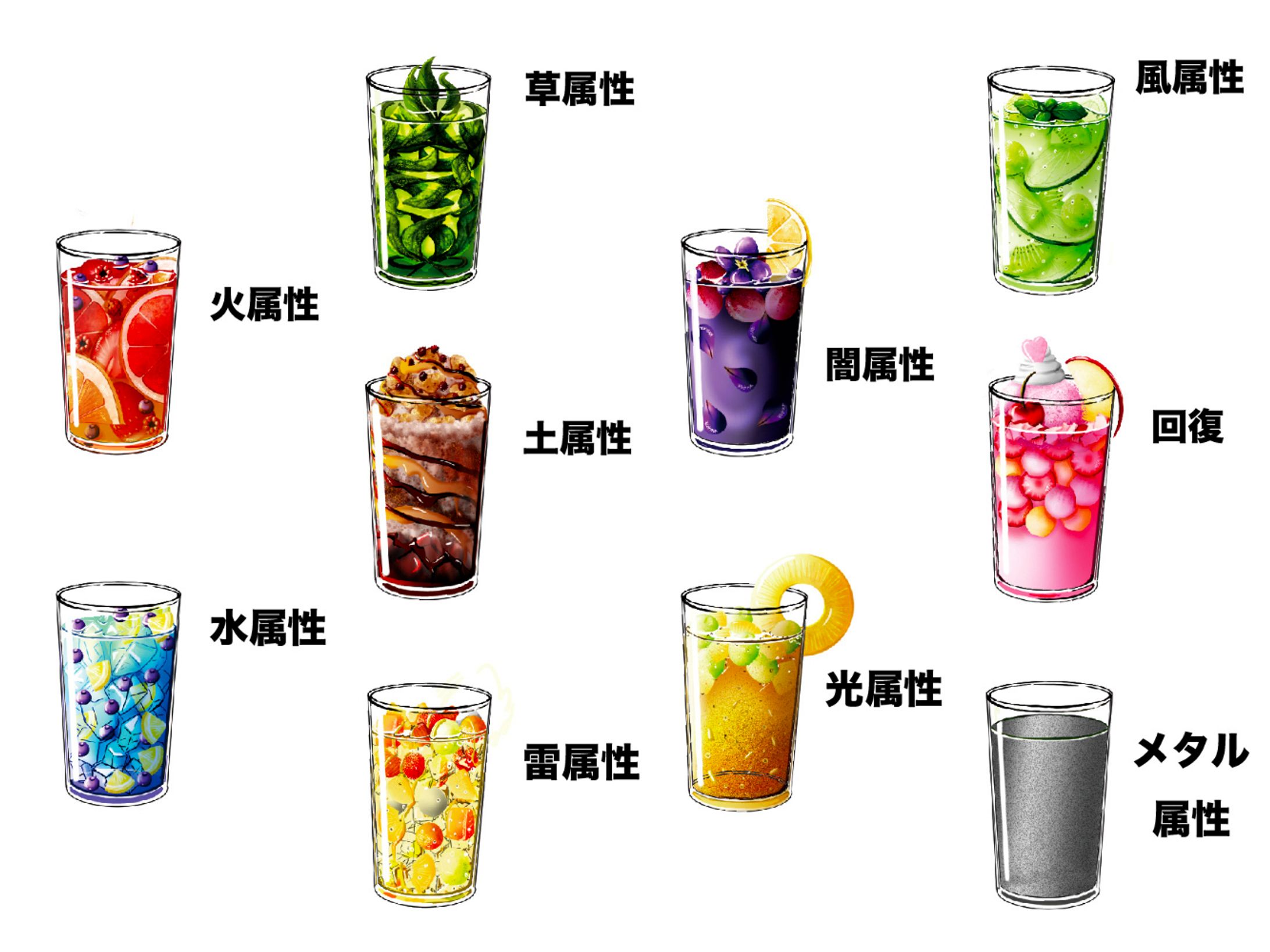 ファンタジーやRPGにありそうな属性をイメージしたドリンク-1