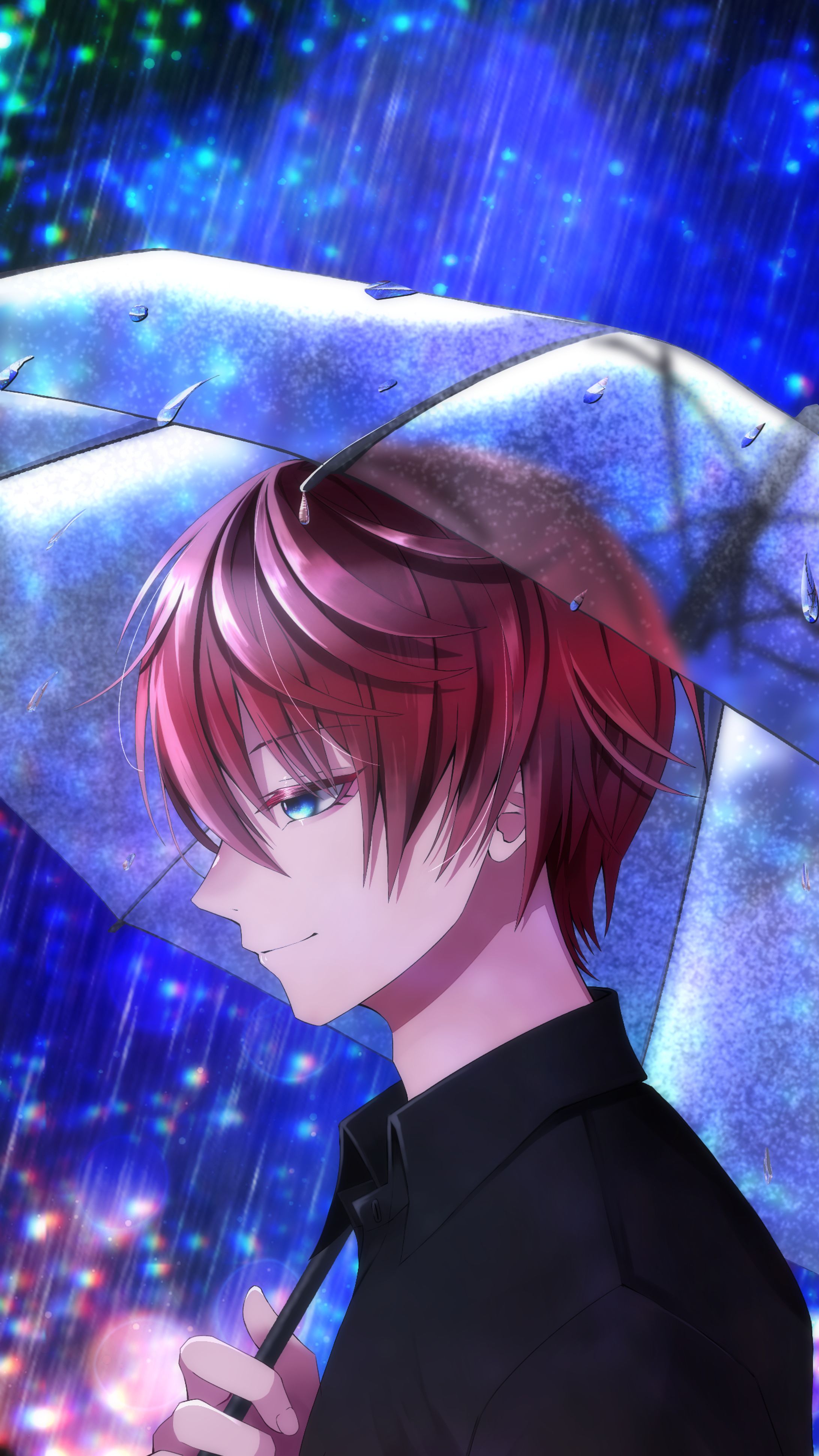 傘を差す男性の鮮やかなイラスト-1