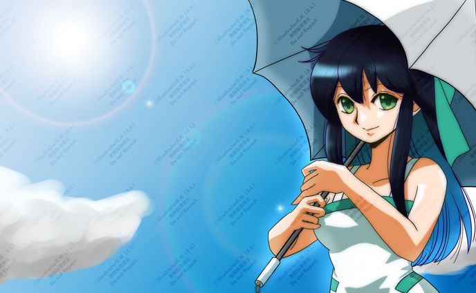 ランサーズの夏用見本イラスト日傘の女性（挿絵、動画サムネイル）