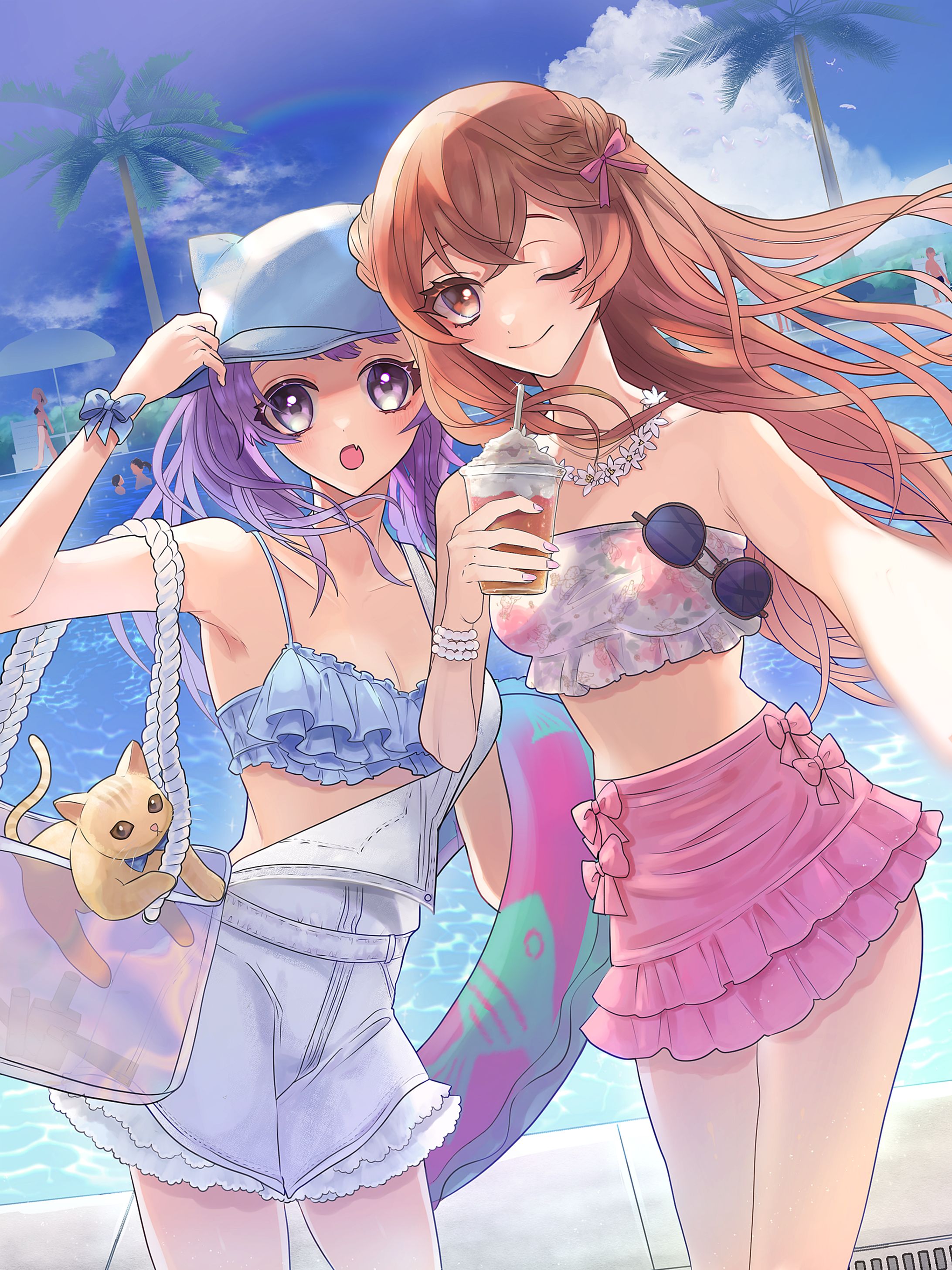 水着ペアイラスト【プール】-1