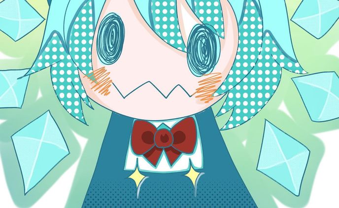 チルノ×ミミッキュ
#チルノ 
#ミミッキュ
#東方Project 
#ポケモン 
#イラスト好きな人と繋がりたい 
#絵描きさんと繋がりたい