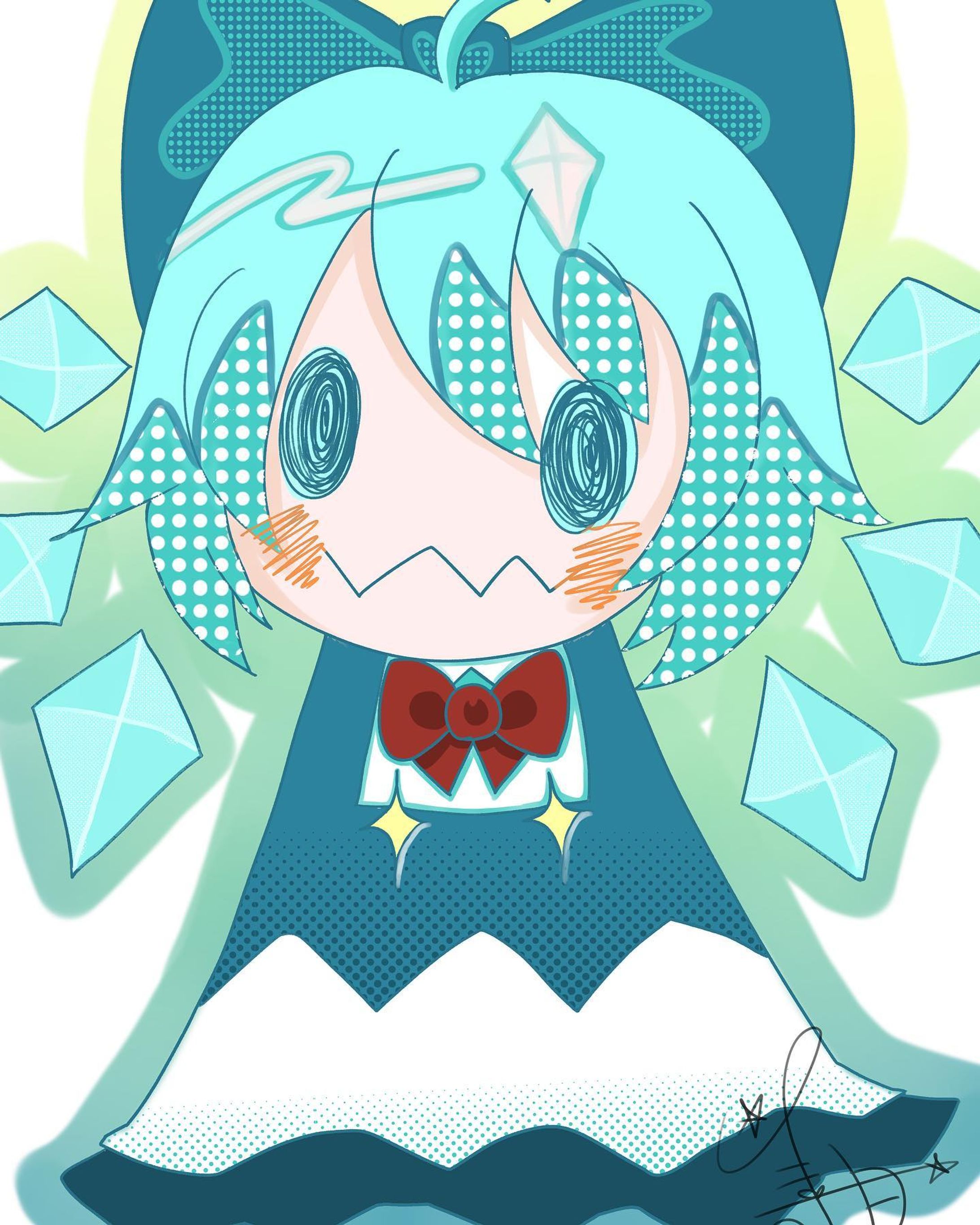 チルノ×ミミッキュ
#チルノ 
#ミミッキュ
#東方Project 
#ポケモン 
#イラスト好きな人と繋がりたい 
#絵描きさんと繋がりたい-1