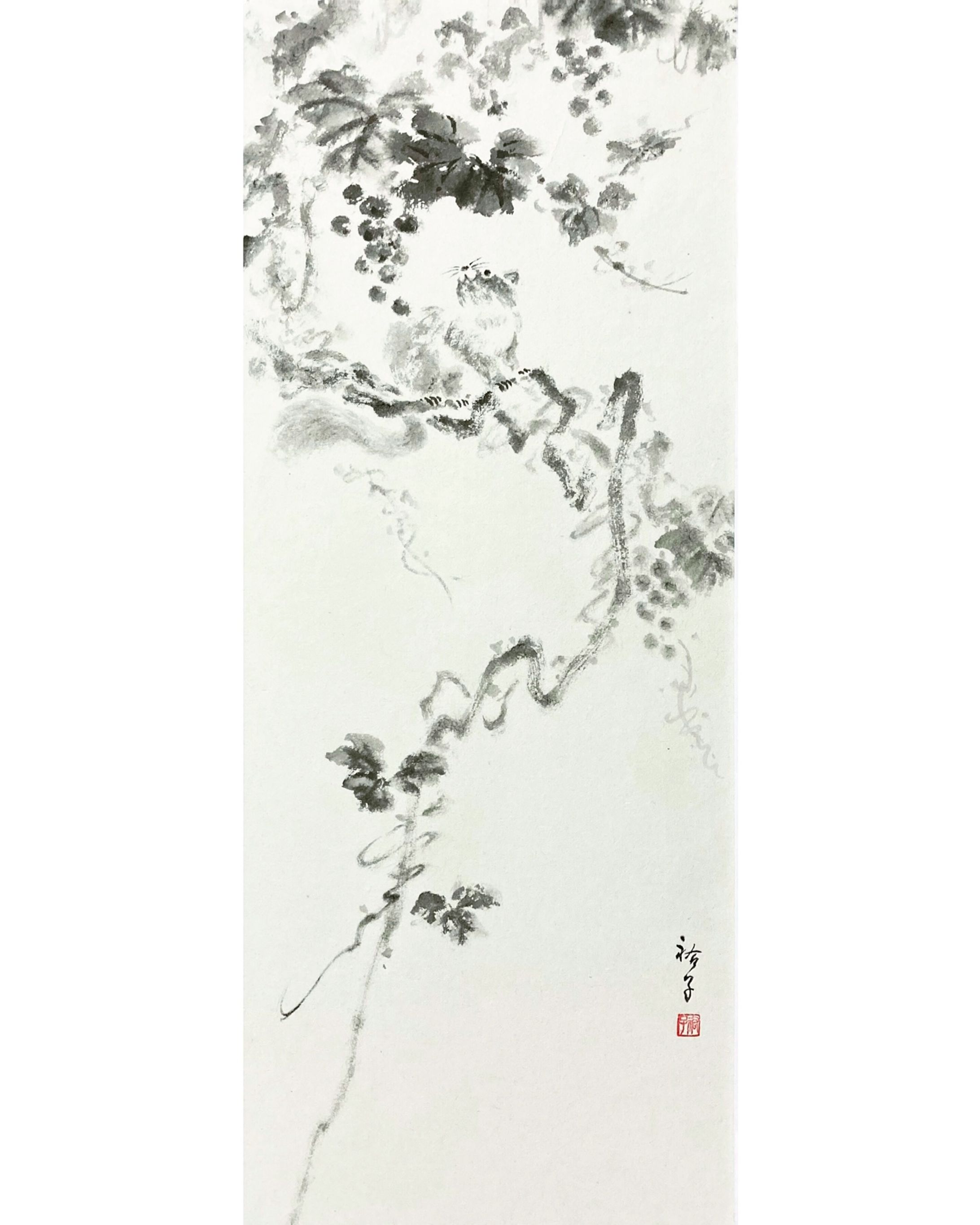 秋の幸（葡萄栗鼠図） Autumn Happiness(A Squirrel with Grapes)-1