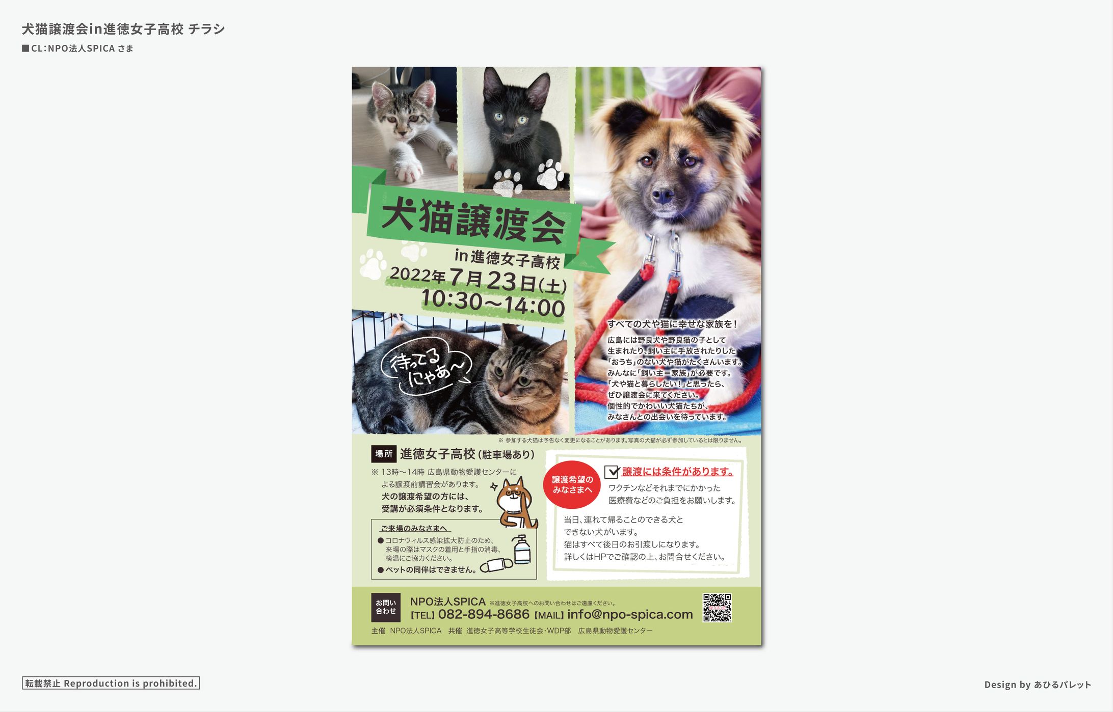 犬猫譲渡会in進徳女子高校 A4チラシデザイン｜チラシ-1