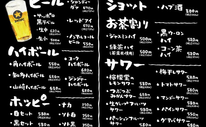 六感様 手書きメニュー製作
