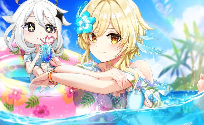 ファンアート【原神_蛍_パイモン】