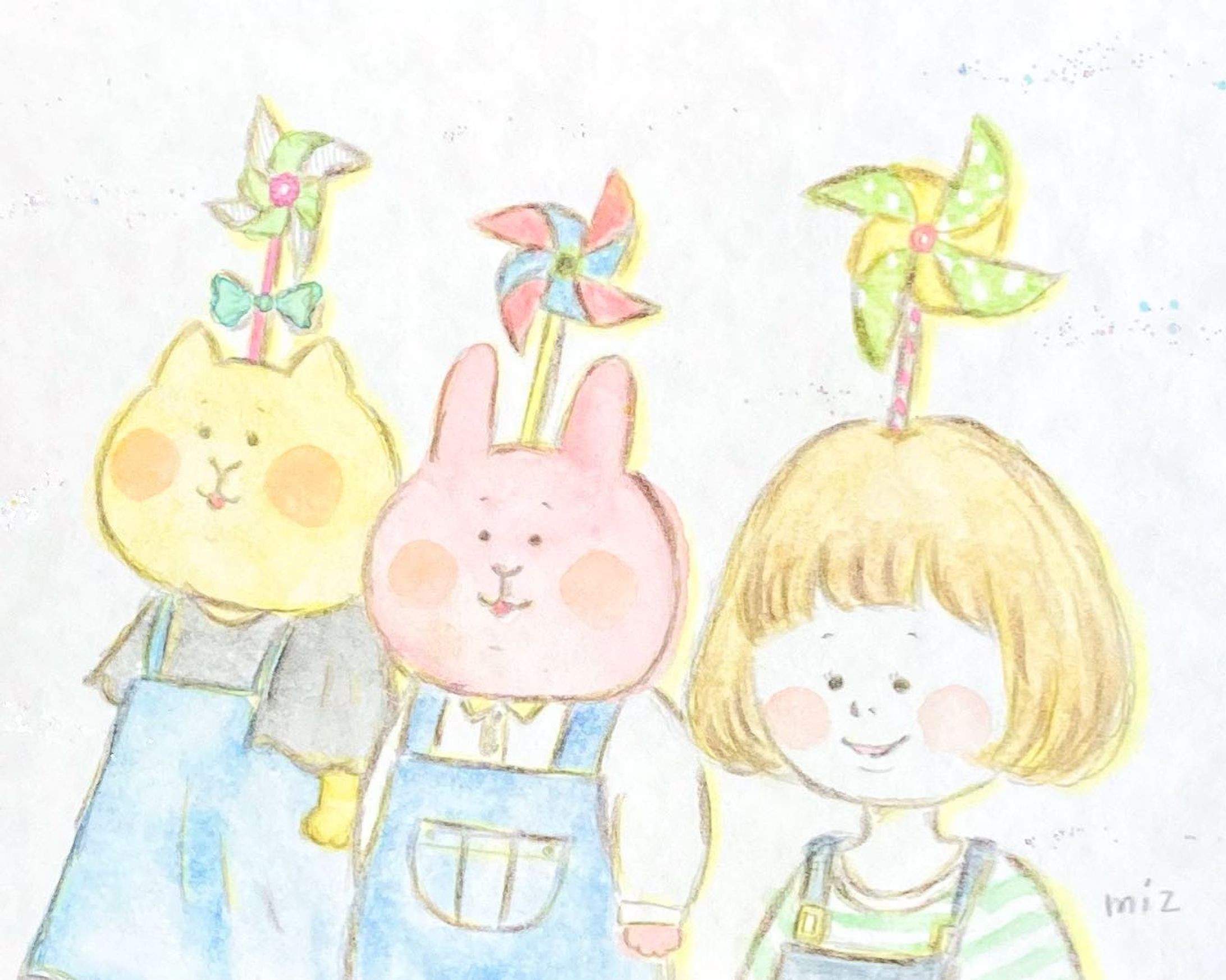 「かざぐるまと、女の子とうさぎとねこ」-1